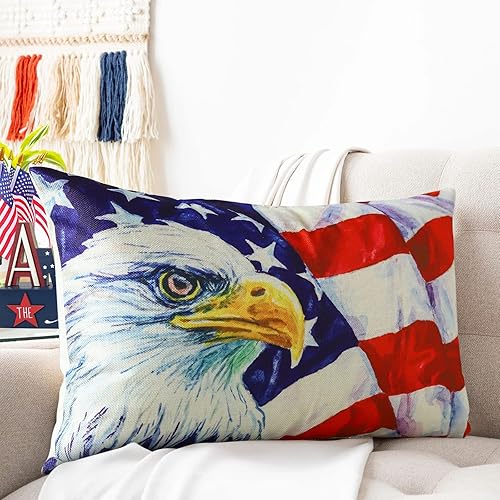 Miniatura 8 de Fundas de almohada decorativas para el 4 de julio, 12 x 20 pulgadas, Día de la Independencia, para decoración del hogar, sala de estar, dormitorio,