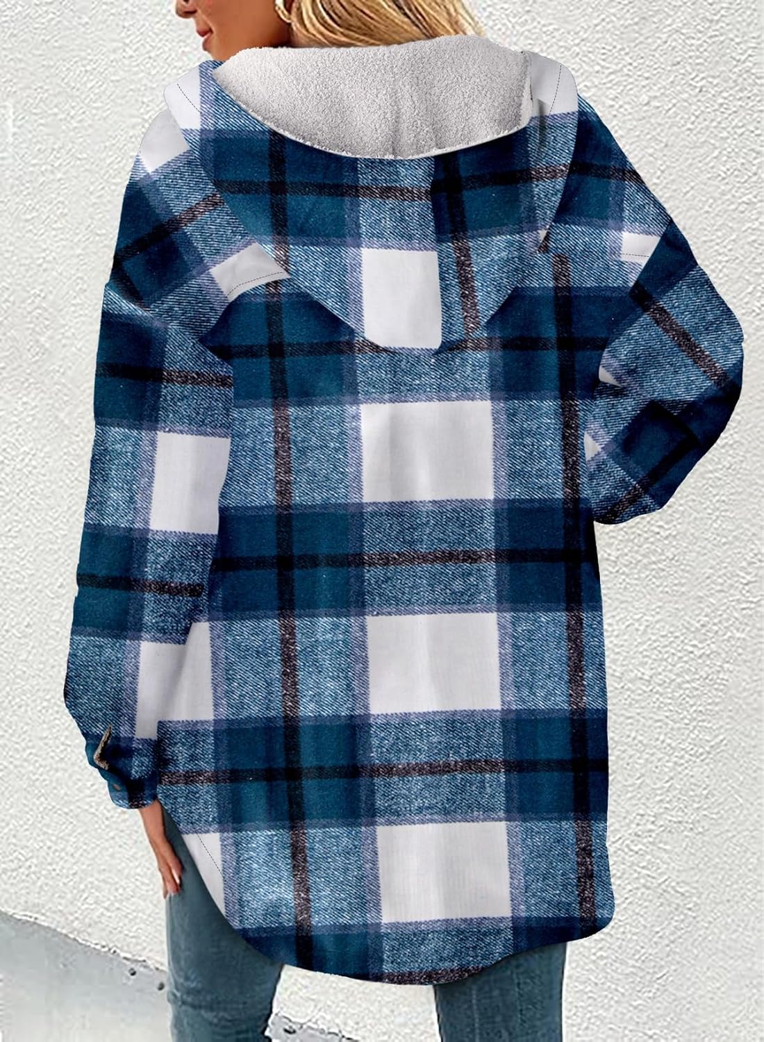 Dokotoo Women’s Flannel Hooded Plaid 2025 Shacket Thick Coat Winter Coat for Warmth Button down Warm and Fuzzy Fleece Jacket