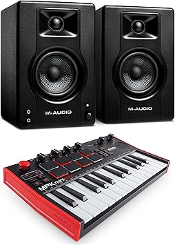 Recording Studio Package - Akai Professional MPK Mini Play USB MIDI Keyboard Controller and M-Audio BX3 3.5" 120W Speakers, with Production Software