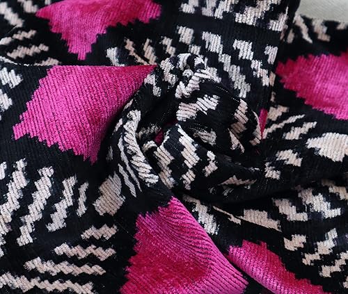 Miniatura 2 de Almohada decorativa hecha a mano con relleno de plumón, patrón geométrico, negro magenta rosa, funda de cojín lumbar de seda de terciopelo suave