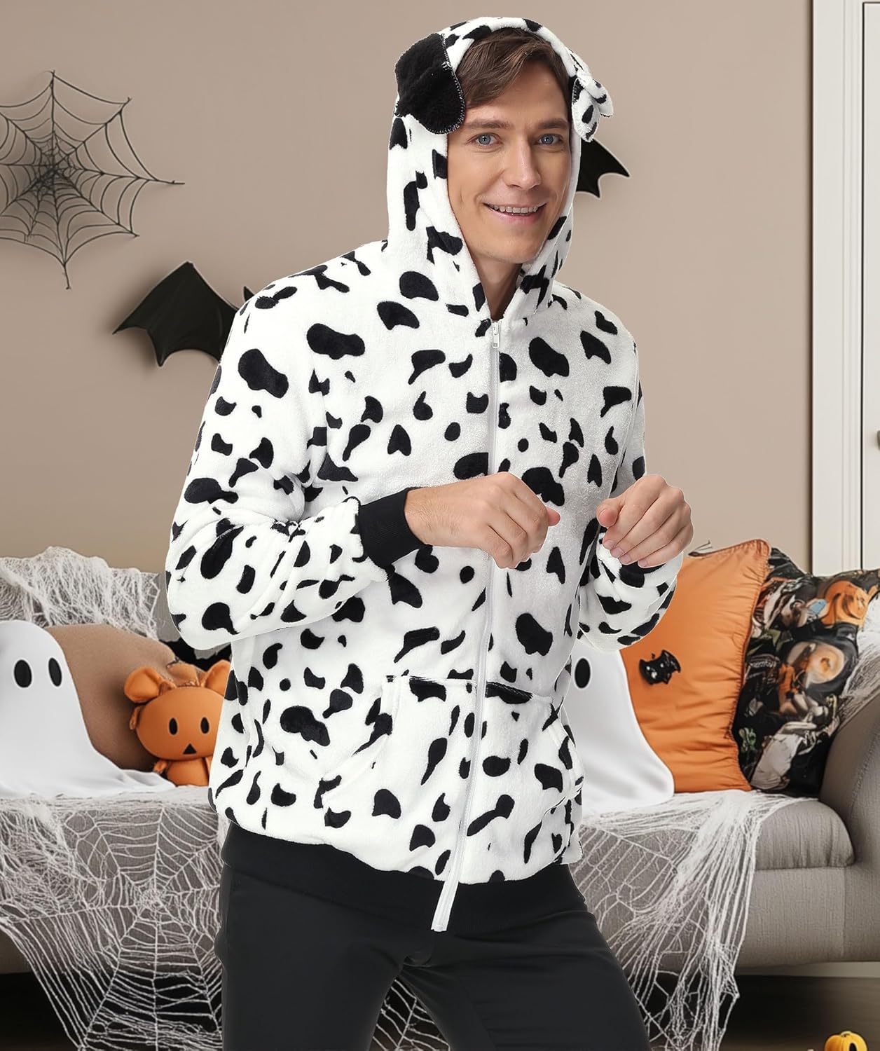 Arvilhill Men's Halloween Dalmatian Costume Front Zipper Sweatshirt (S-3XL) - Image 2