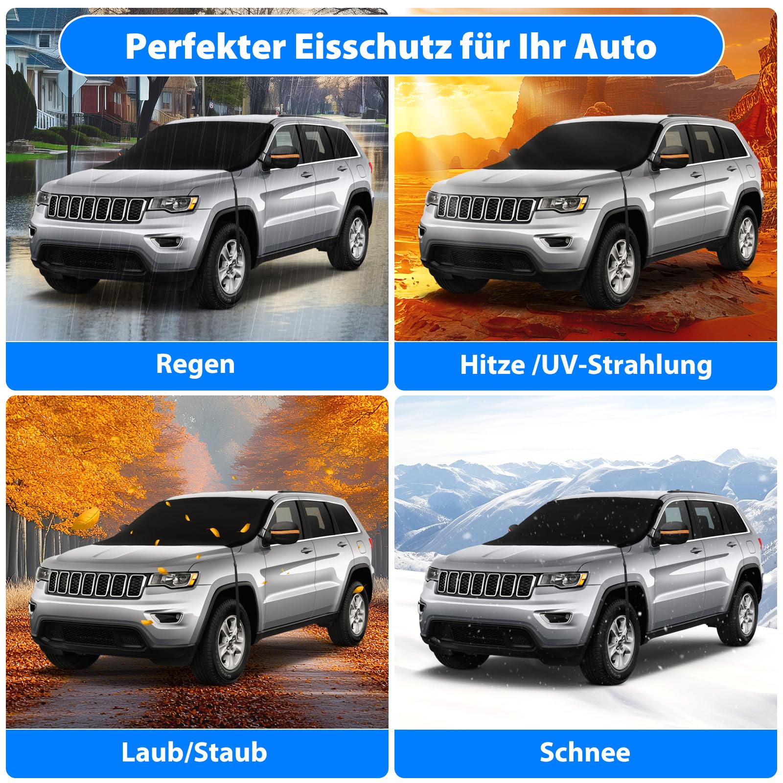 BOGI Frontscheibenabdeckung Winter, 600D wasserdichte & EIS Schnee Windschutzscheibenabdeckung Auto Frostabdeckung Sonnenschutz Winschutzscheiben Abdeckung Faltbar für Auto SUV LKW (195x120CM)