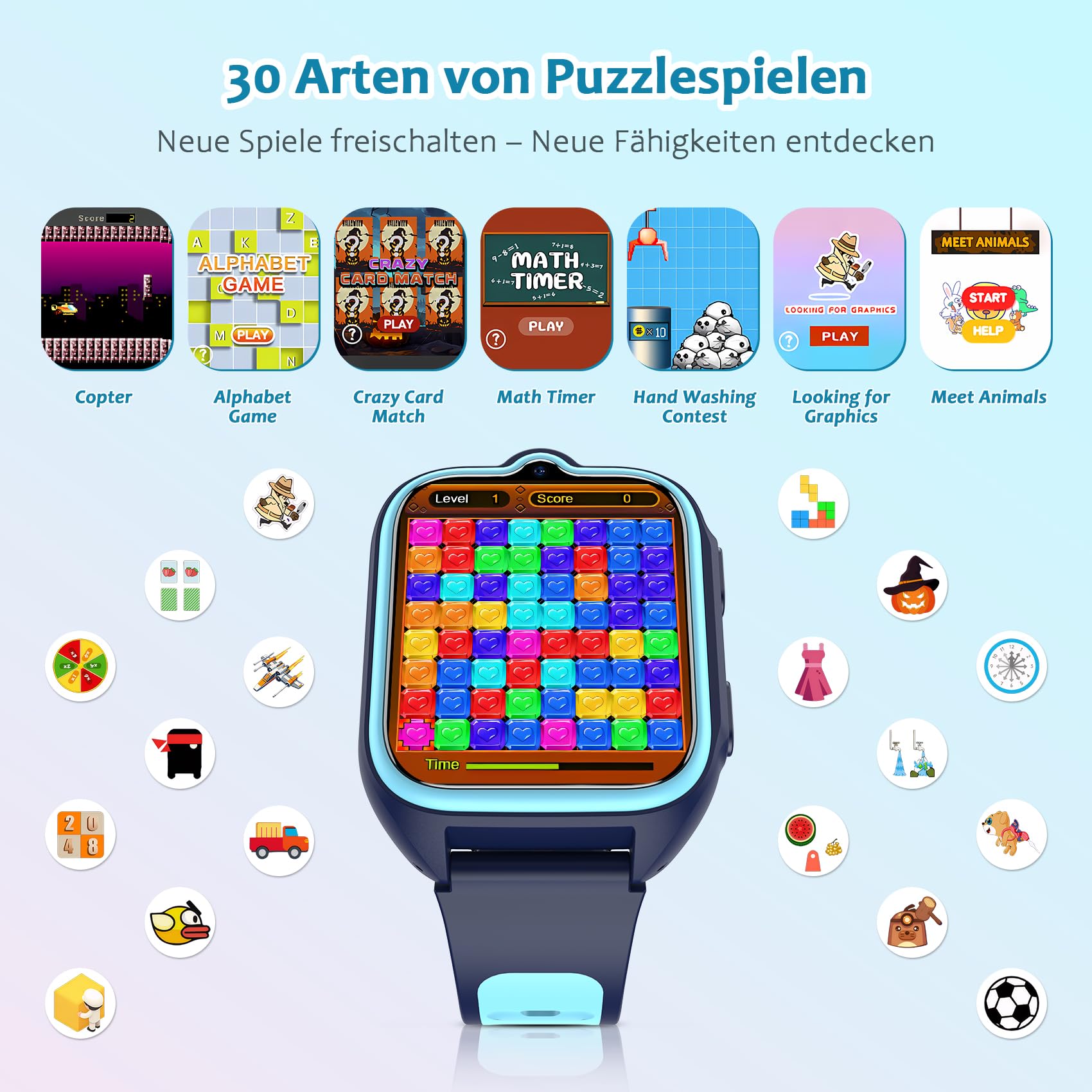 Blackview Smartwatch Kinder, 1,75'' TFT-Touchscreen, 800mAh Akku, langer Akkulaufzeit, integrierte Lernspiele, Lernkarten,Hörbücher, Kurzgeschichten, Wecker, Schrittzähler, Kinderuhr für Junge/Mädchen