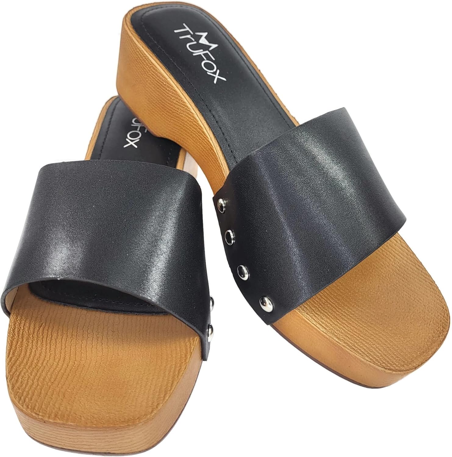 TruFox Classic Slide Sandals Low Heel Lightweight Faux Wood - Image 4