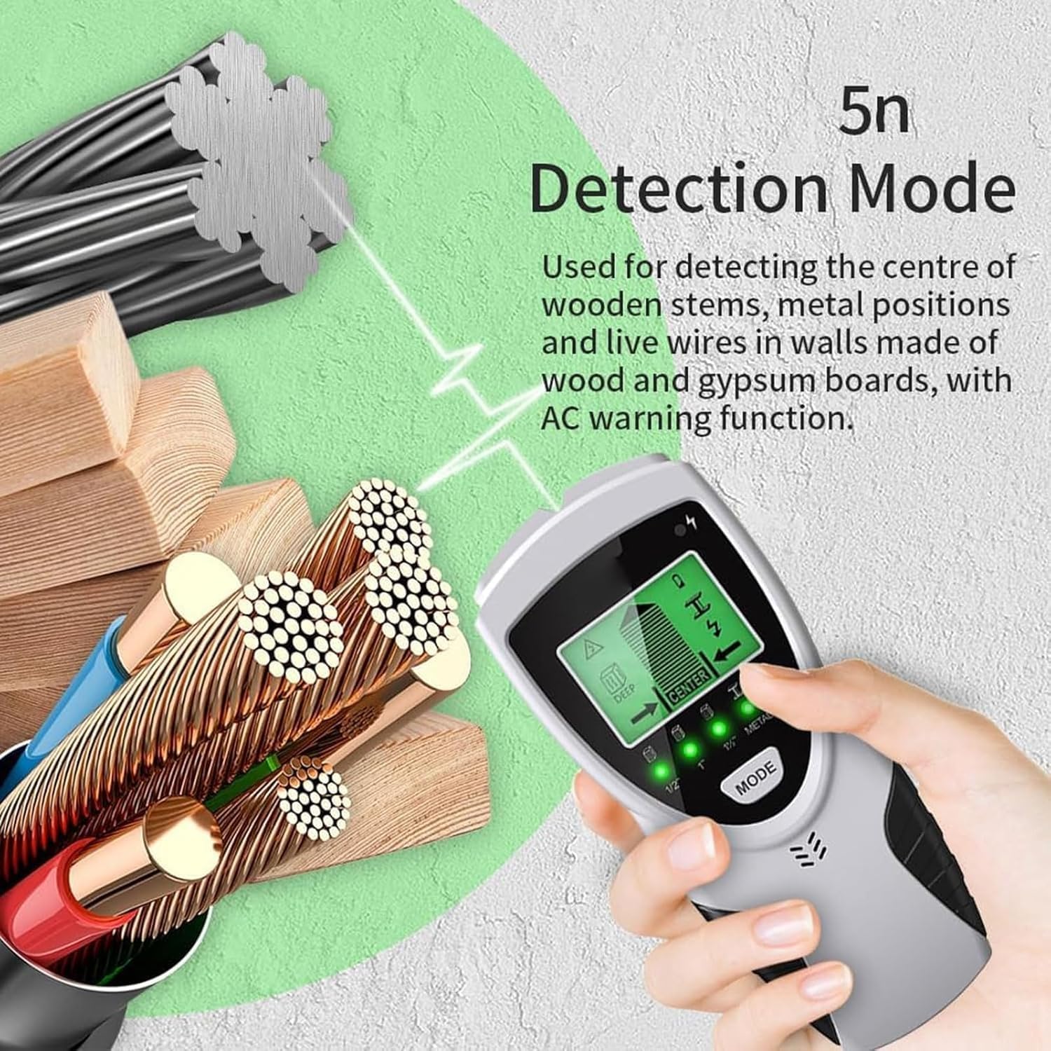 Détecteur Mural De Goujons, Outil De Recherche De Fils, Détecteur De Goujons Et Scanner avec Écran LCD, 5 Modes Et Alertes en Temps Réel, Recherche Centrale pour Le Bois AC Live Wire Metal
