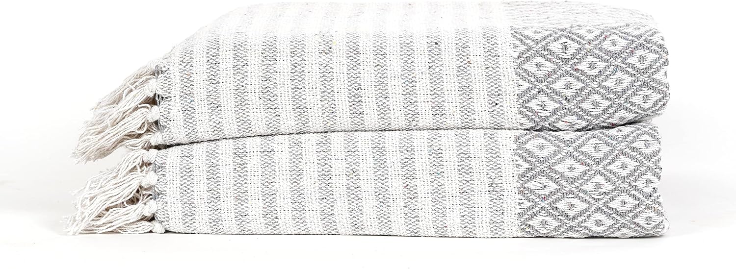 Throw Blanket for Couch - Pure Cotton Diamond Pattern Throws Soft and Warm Cozy Blankets for Sofa - Gray - 50x60 Inches - Image 6