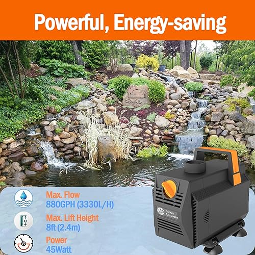 Miniatura 2 de AquaMiracle Bombas de agua para acuario de 880 GPH (3330LH, 45 W), bomba de agua sumergible con control de flujo para fuente, cascada, estatua,
