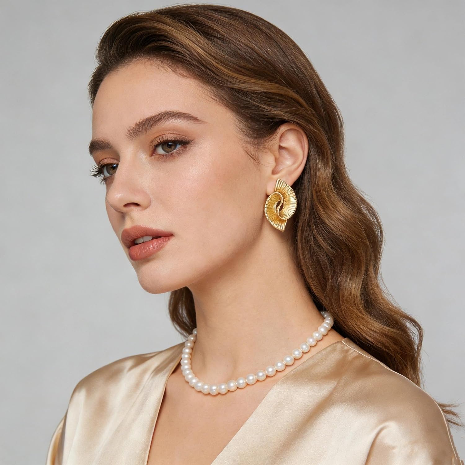 Chunky Gold Statement Earrings for Women 14K Gold Plated - 3D Spiral Geometric Studs Hypoallergenic Lightweight Twisted Post Earrings, Trendy Fashion Jewelry Gift for Wedding Party Daily Wear - Image 3