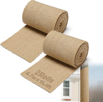 ANPHSIN Natural Jute Burlap Tree Wraps for Winter Protection - 4.7in 16.4ft Burlap Rolls, Tree Trunk Guard Wrap, Plants Antifreeze Bandage to Protect Bark & Keep Plants Warm, 2 Rolls