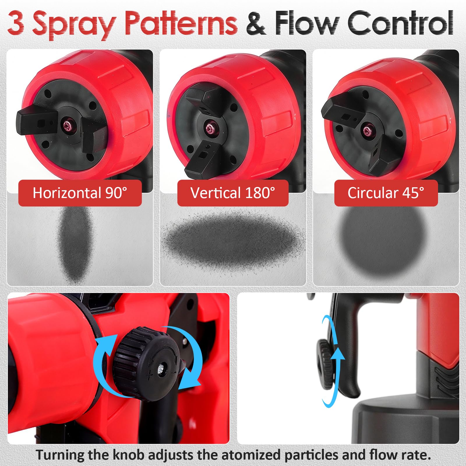 Pistolet a Peinture, 850W Pulvérisateur de Peinture Electrique | 32000RPM, Réservoir 1400ML, avec 3 Buses(0.8/1.8/2.5mm), 3 Modèles, Facile à Nettoyer, pour Meubles, Murs, Portes, Clôtures