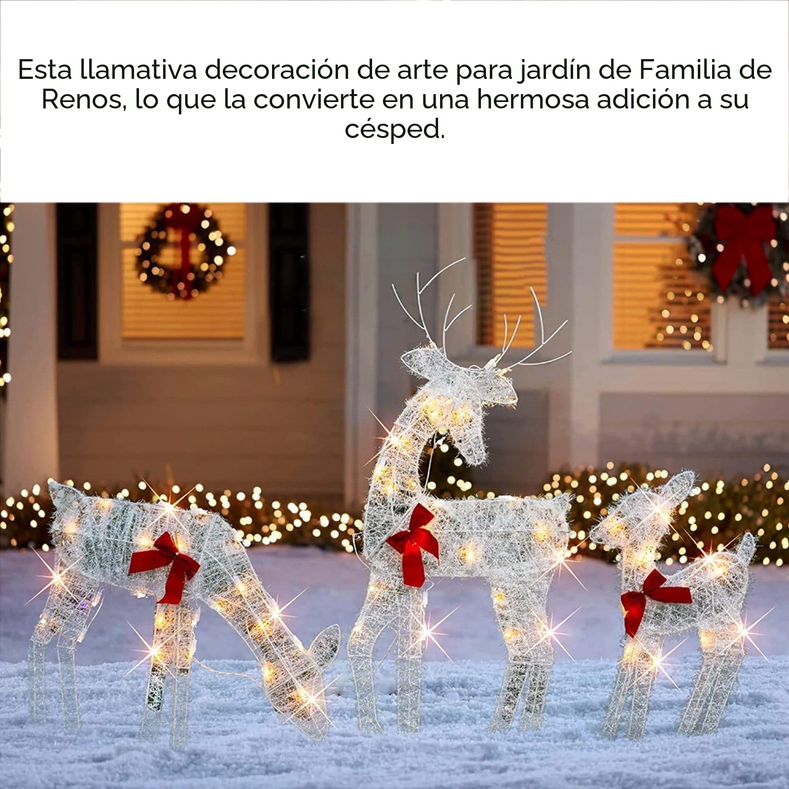 Juego Familiar de Ciervos Navideños Iluminados de 3 Piezas, Decoración Navideña de Renos para Patio Al Aire Libre para Decoración Navideña de Jardín Interior y Exterior,