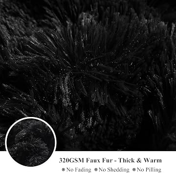 XeGe Luxury Plush Shaggy Faux Fur Duvet Cover, Twin, 68x90, Black
