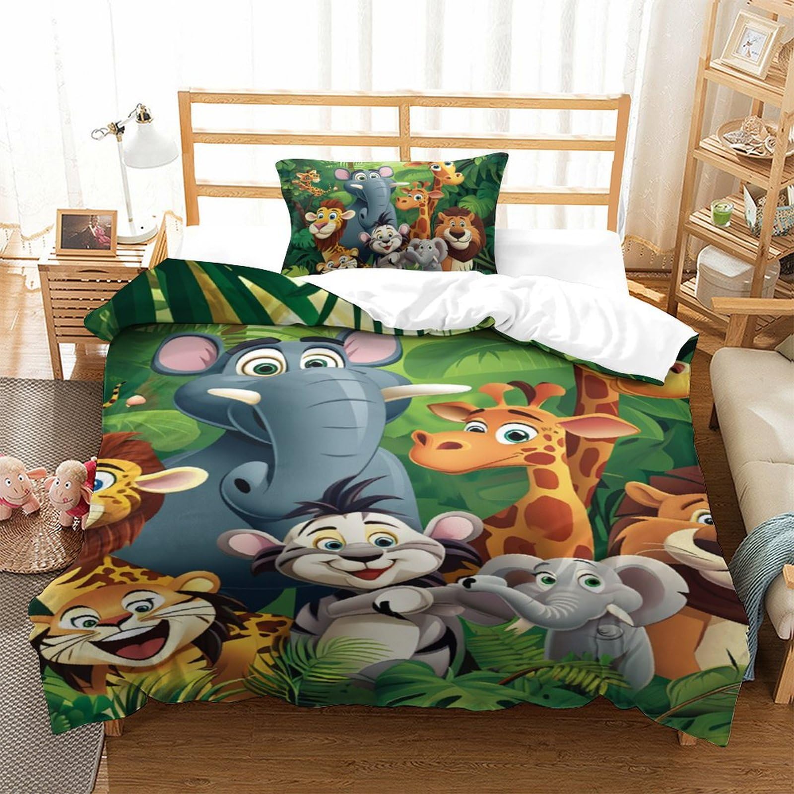 GXYUAOIEF Jungle Animals Duvet Cover Sets 3 PCS Hotel Quality Quilt Cover Bedding Sets Bed Covers with Pillowcases with Zipper Closure Hypoallergenic Soft Breathable Microfiber Single（135x200cm）