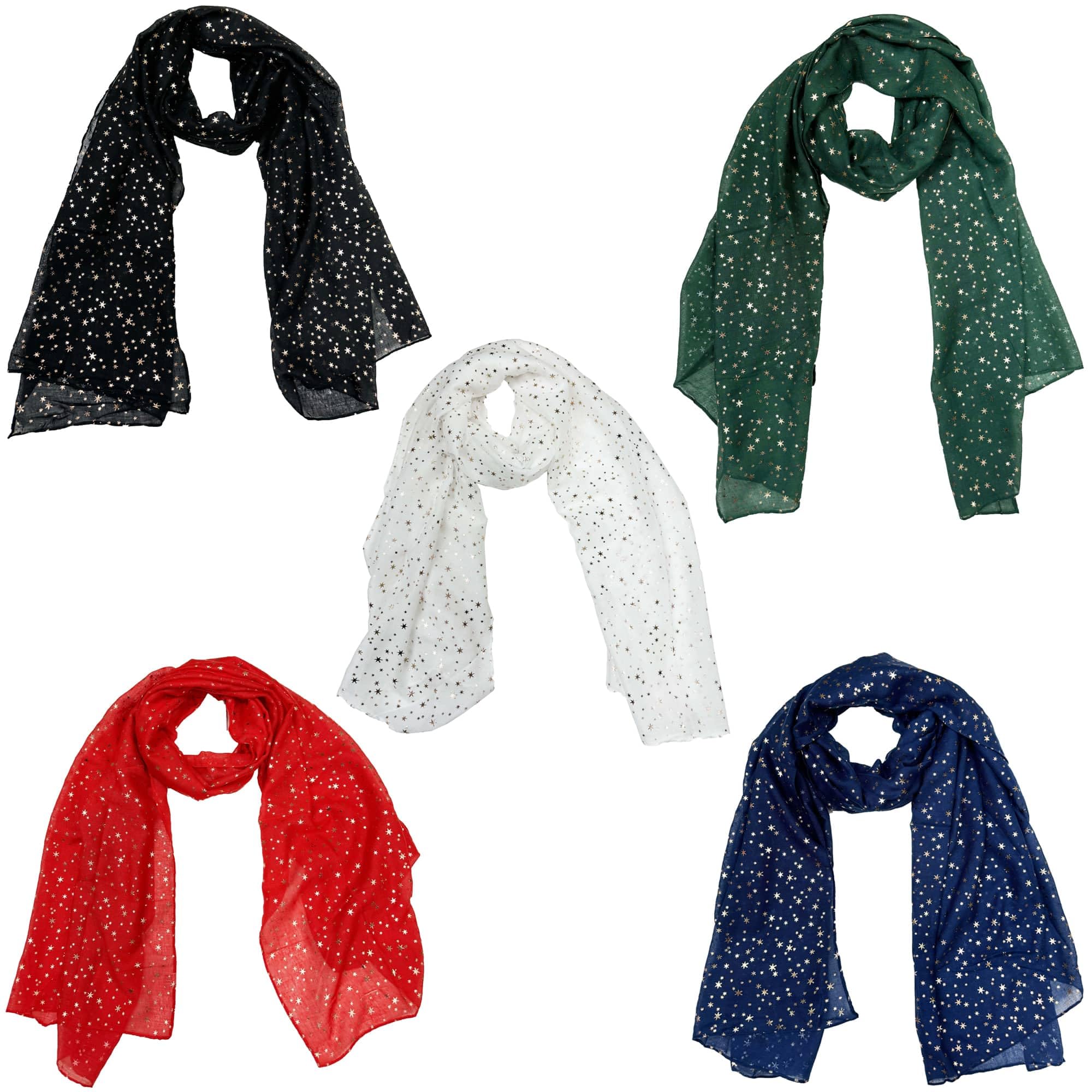 Zac's Alter Ego Women's Multicoloured Set Of 5 Lightweight Gold Foil Star Print Scarves