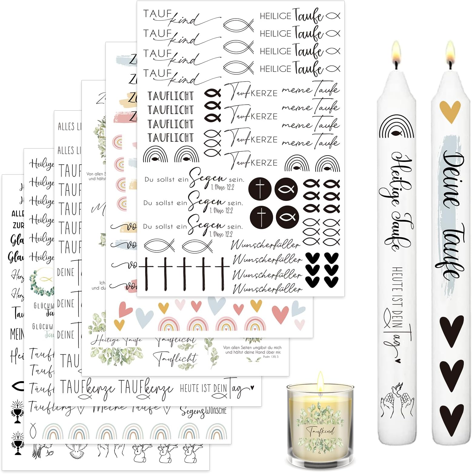 Einschulung Kerzen-Aufkleber - 4 Bögen Mit Schulanfang-Motiven