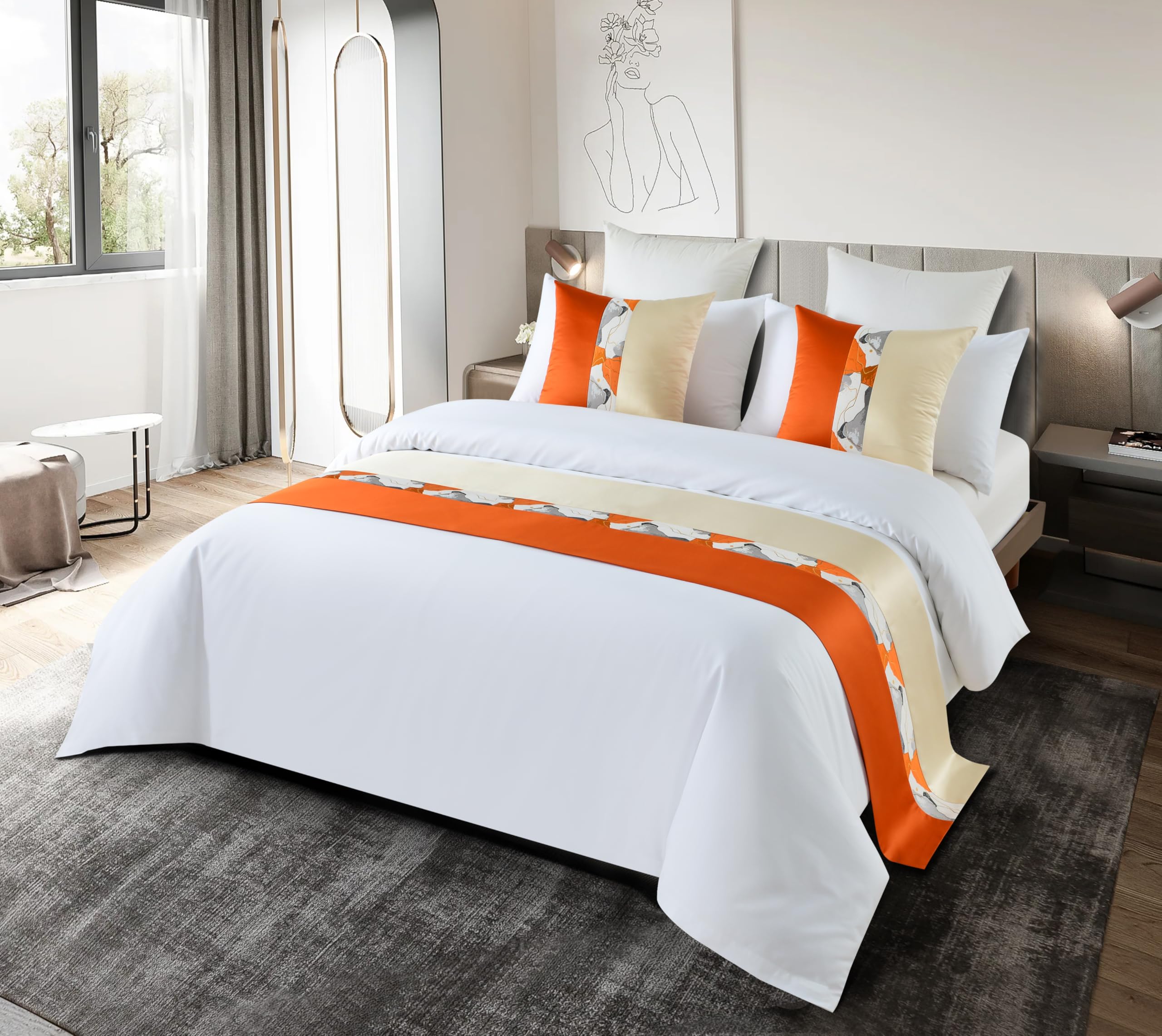 Eseriallen Luxury Hotel Grade Bed Runner Orange 180X50cm for 1.2m Bed Elegant comfortable Fabric with Matching Cushions Wrinkle-Free and Premium Finish