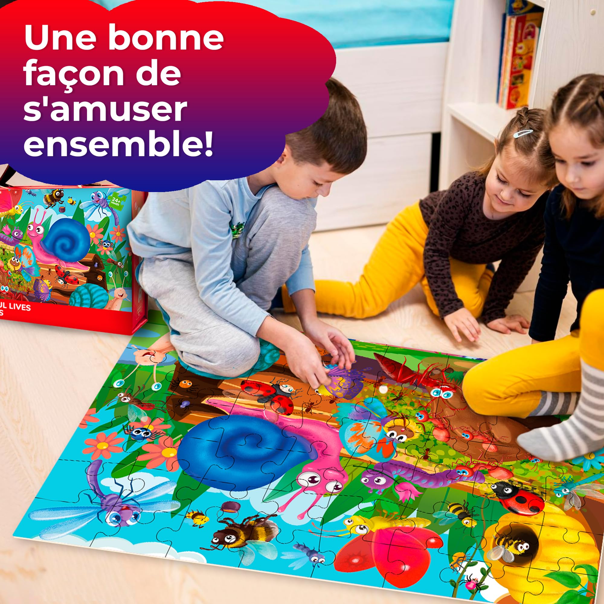 QUOKKA Puzzle Geant Enfant 3 4 Ans - 60x90 cm 48 Pièces Puzzle XXL de Sol Enfants 5 6 Ans - Grand Іnsectes Jouet pour Garçons et Filles - Educatif Cadeau