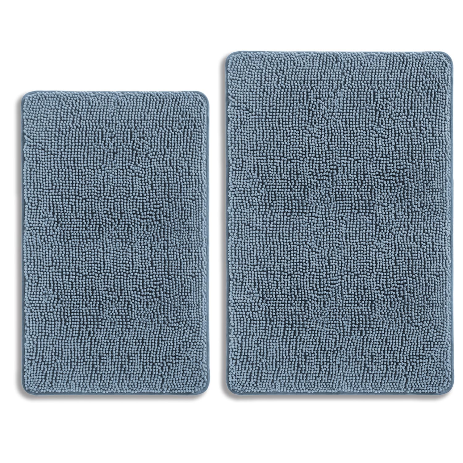 PureSwan Blue Bathroom Rugs Sets 2 Piece – Absorbent and Washable Bath Mat, Non-Slip, Thick Soft Chenille Bath Rugs for Bathroom Floor, Shower, Sink - 20" x 32"+24" x 36"
