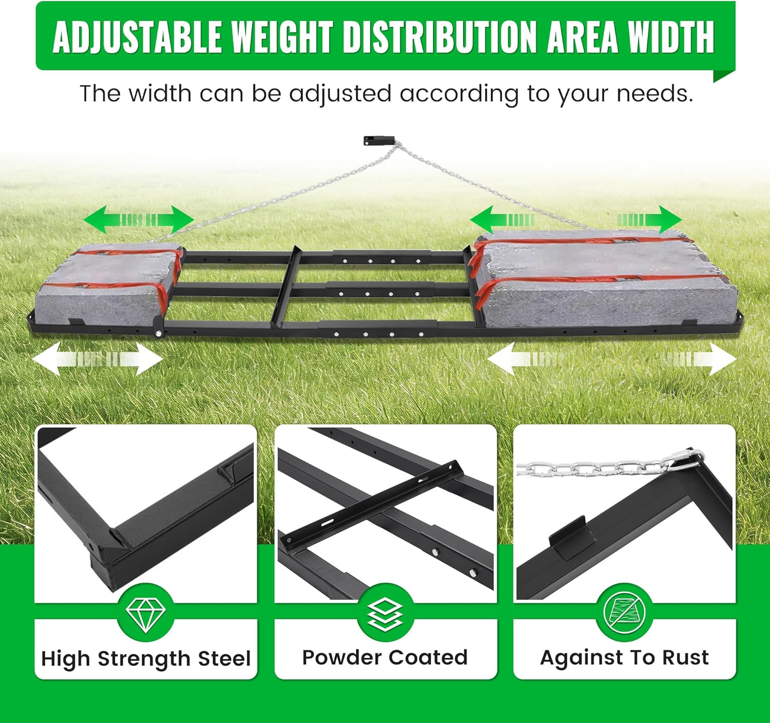 8 FT Drag Harrow Driveway Grader, for UTV, ATV, Tractor, Mower Heavy Duty Power Rake w/ 6 FT Chain, Tow Behind Yard Lawn Leveling Tool for Gravel, Sand, Soil, Hay