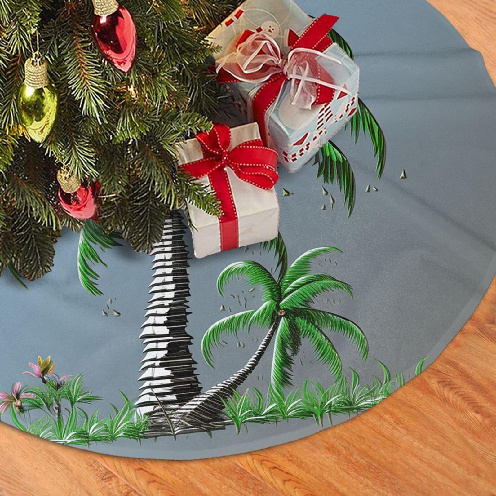 Fodpand Black Coconut Tree Christmas Tree Skirt 48" Velvet Xmas Tree Skirt Mat Rustic Christmas Tree Mat Cover Winter Xmas Tree Collar For Indoor Outdoor Christmas Decorations