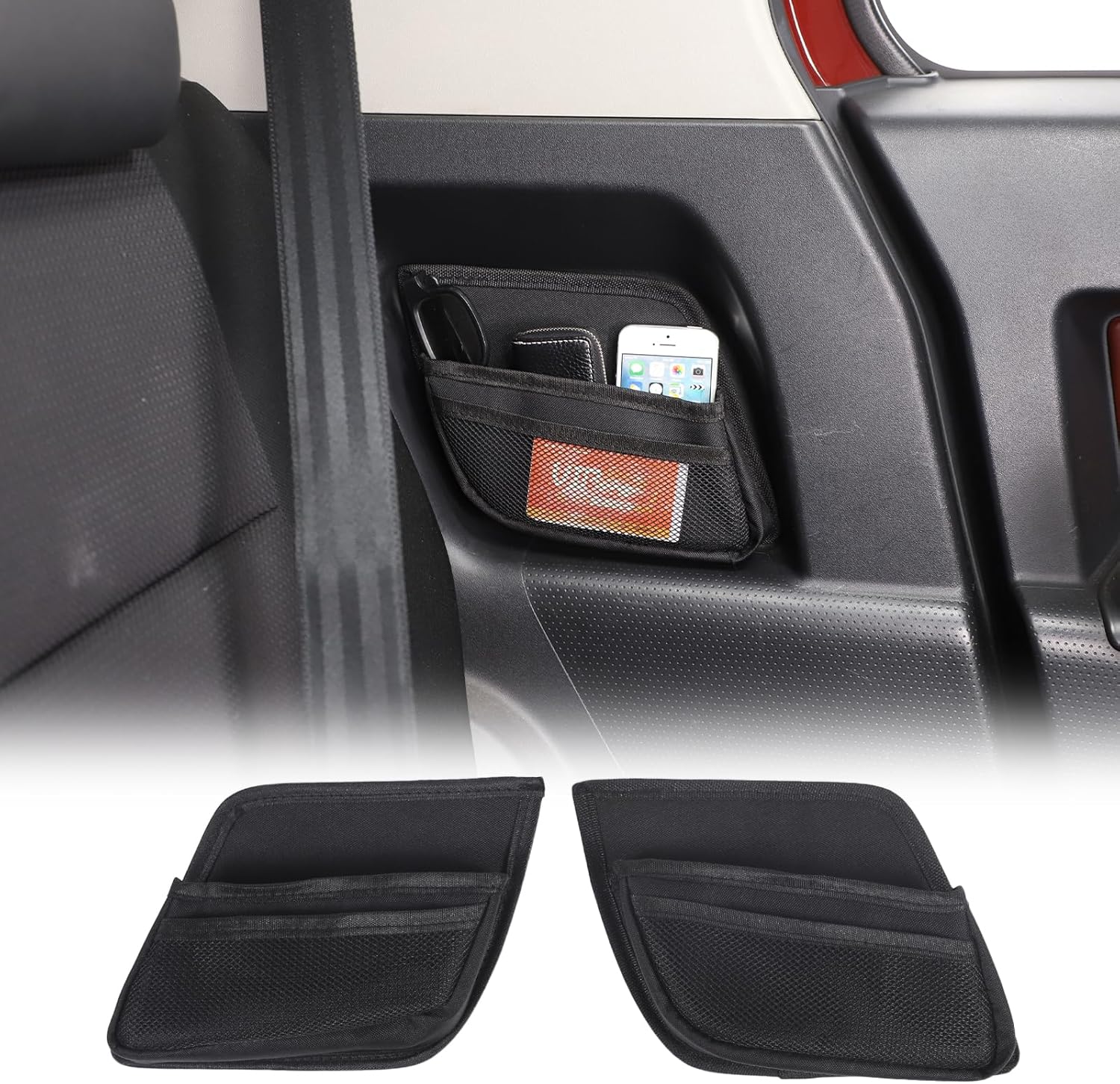 Rear Door Storage Pockets Compatible with Toyot@ FJ Cruiser 2007-2021, Oxford Cloth Rear Seat Panel Storage Bag Back Door Side Organizer Storage Box Expansion Accessories, 2PCS