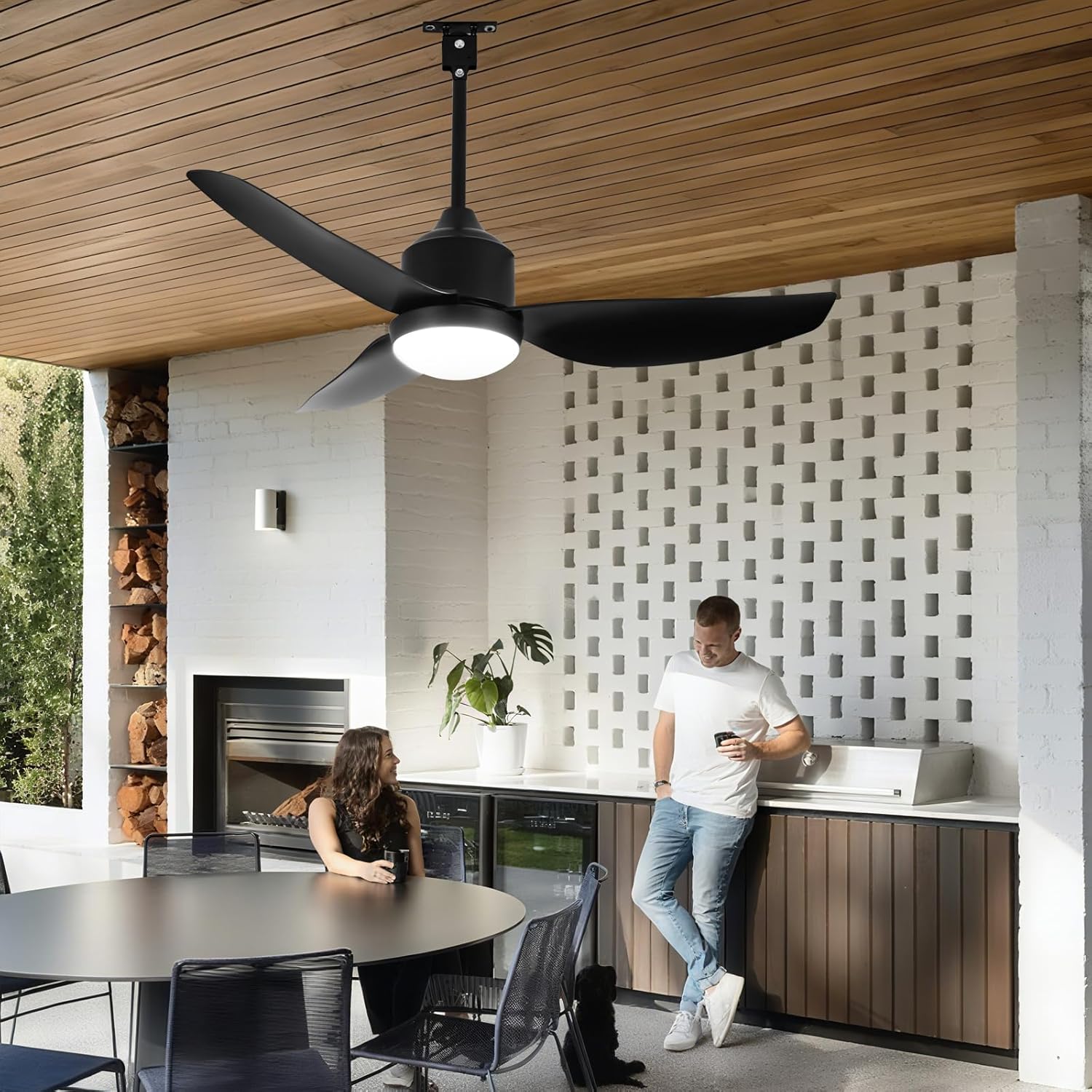 Outdoor Ceiling Fan with Light: 42" Black Hanging Fan for Gazebo Waterproof - Plug In Outdoor Fans for Patio Porch Pergola with APP Remote Control Reversible DC Motor