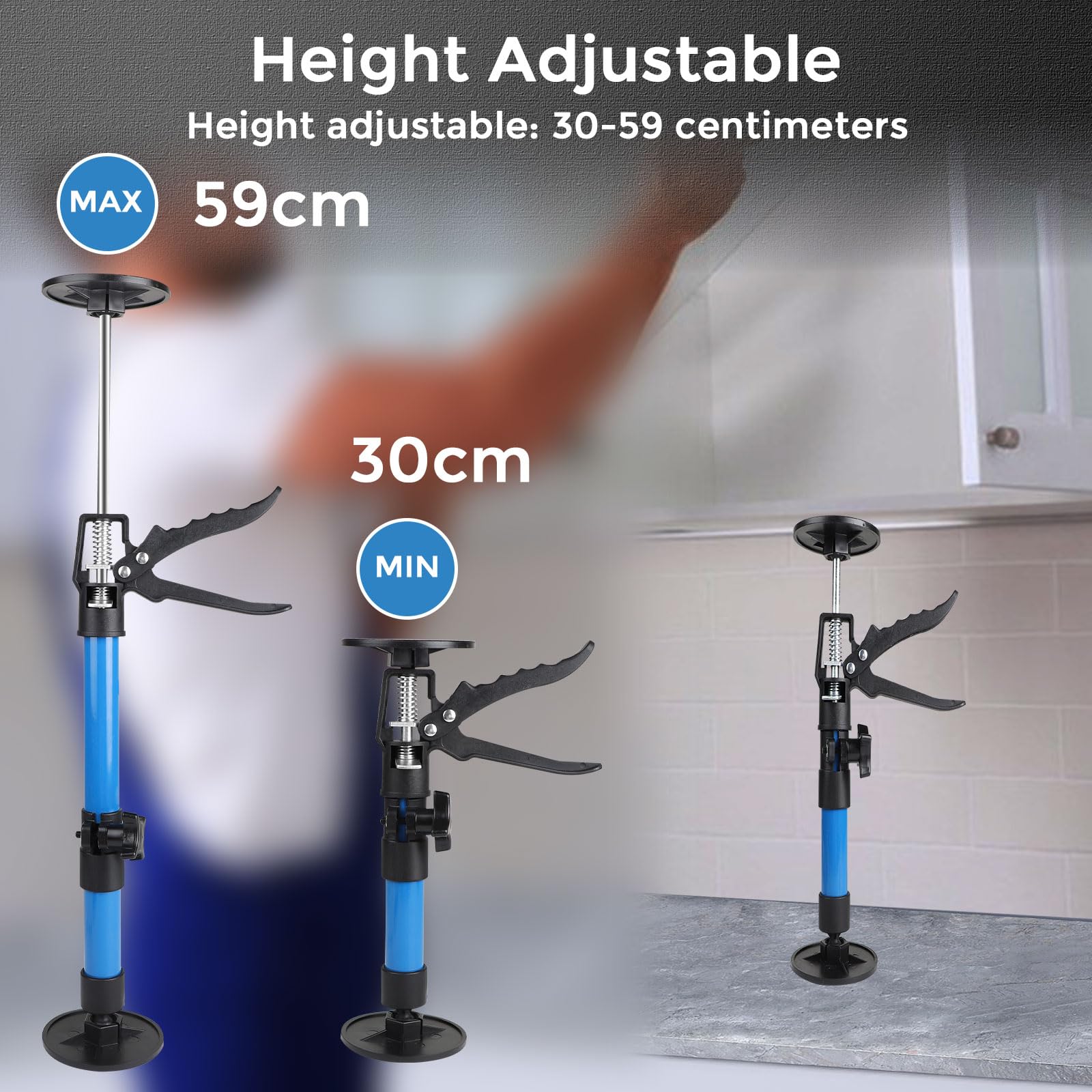 2 Pièces Étai de Soutien Support de Plafond Tige Télescopique, Étai Porte Télescopique, Charge Maximale 40 kg, Étirement 30-59cm, pour Armoires, Cadres de Porte