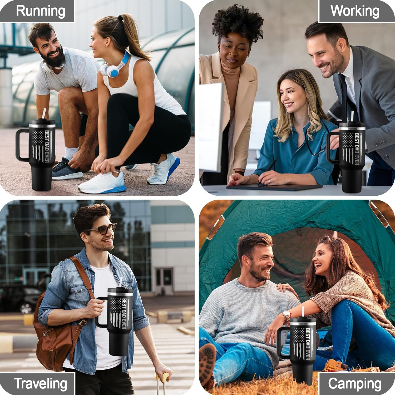 Dad Gifts Birthday Gifts for Dad Best Dad Ever Gift from Daughter Son Kids Wife 40oz Travel Cup Insulated Tumbler with Handle & Straw - Image 6