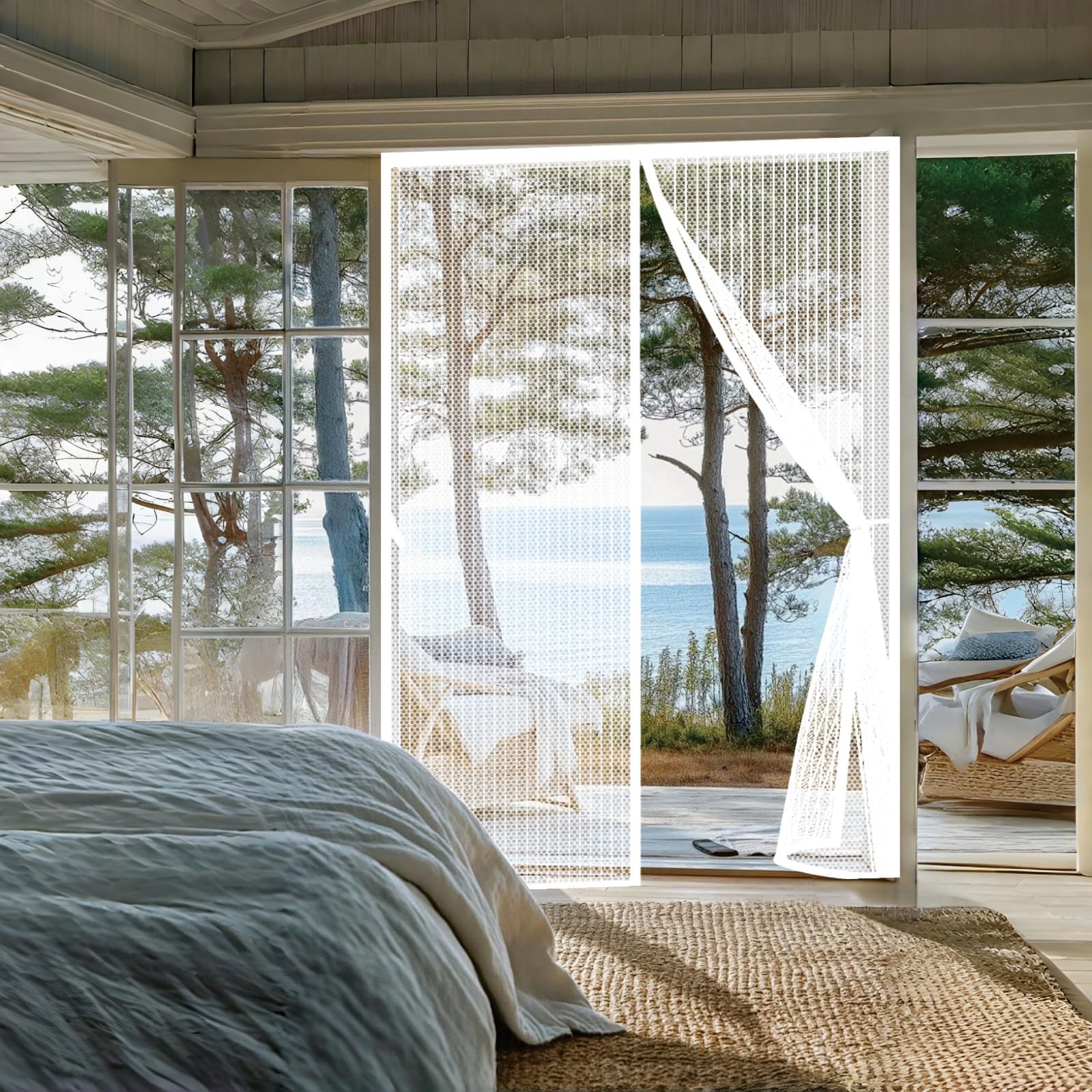Moustiquaire porte 160 x 221 cm blanche avec bande auto-agrippante