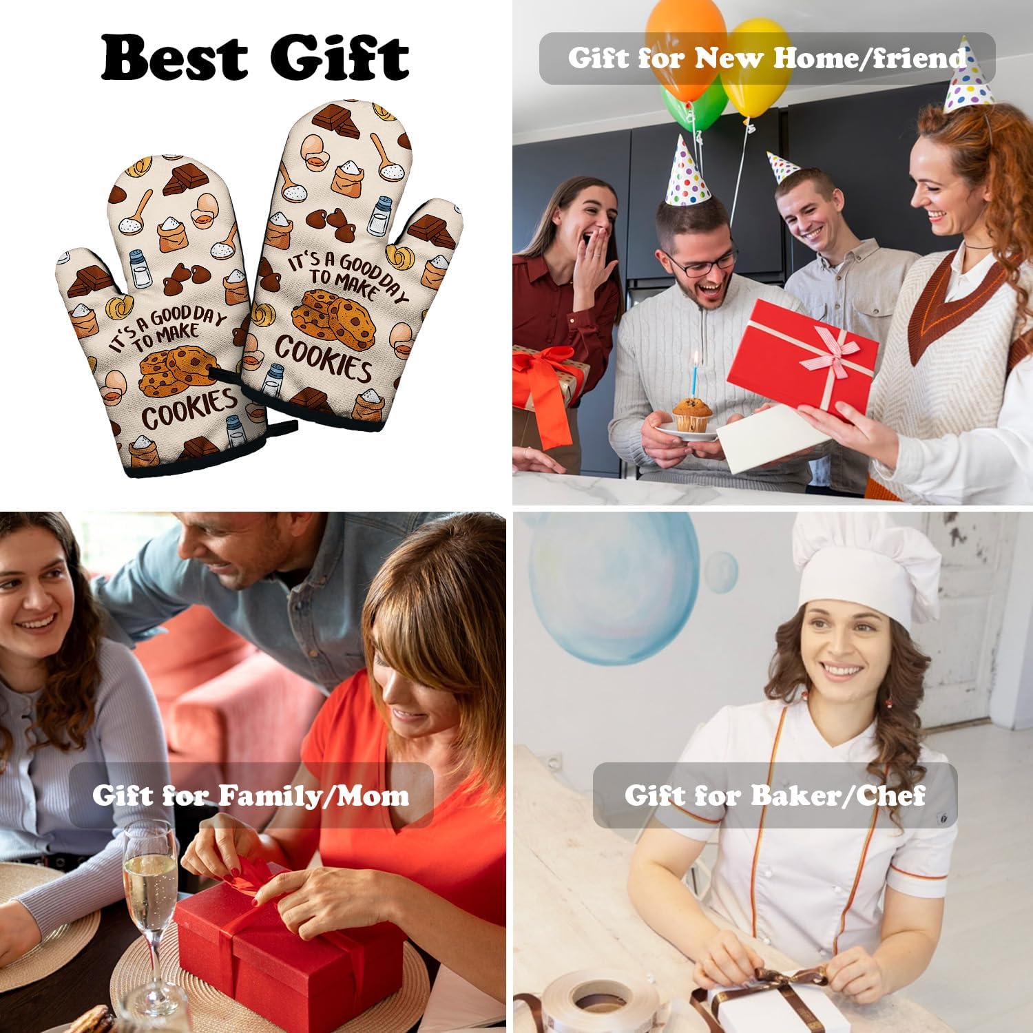 Funny Cookie Lovers Cooking and Baking BBQ Kitchen Gadgets with Heat Resistant Silicone Non-Slip, It's A Good Day to Make Cookies Oven Mitts Set of 2, Gifts for Bake Lover Bakers Hostess Mom Wife