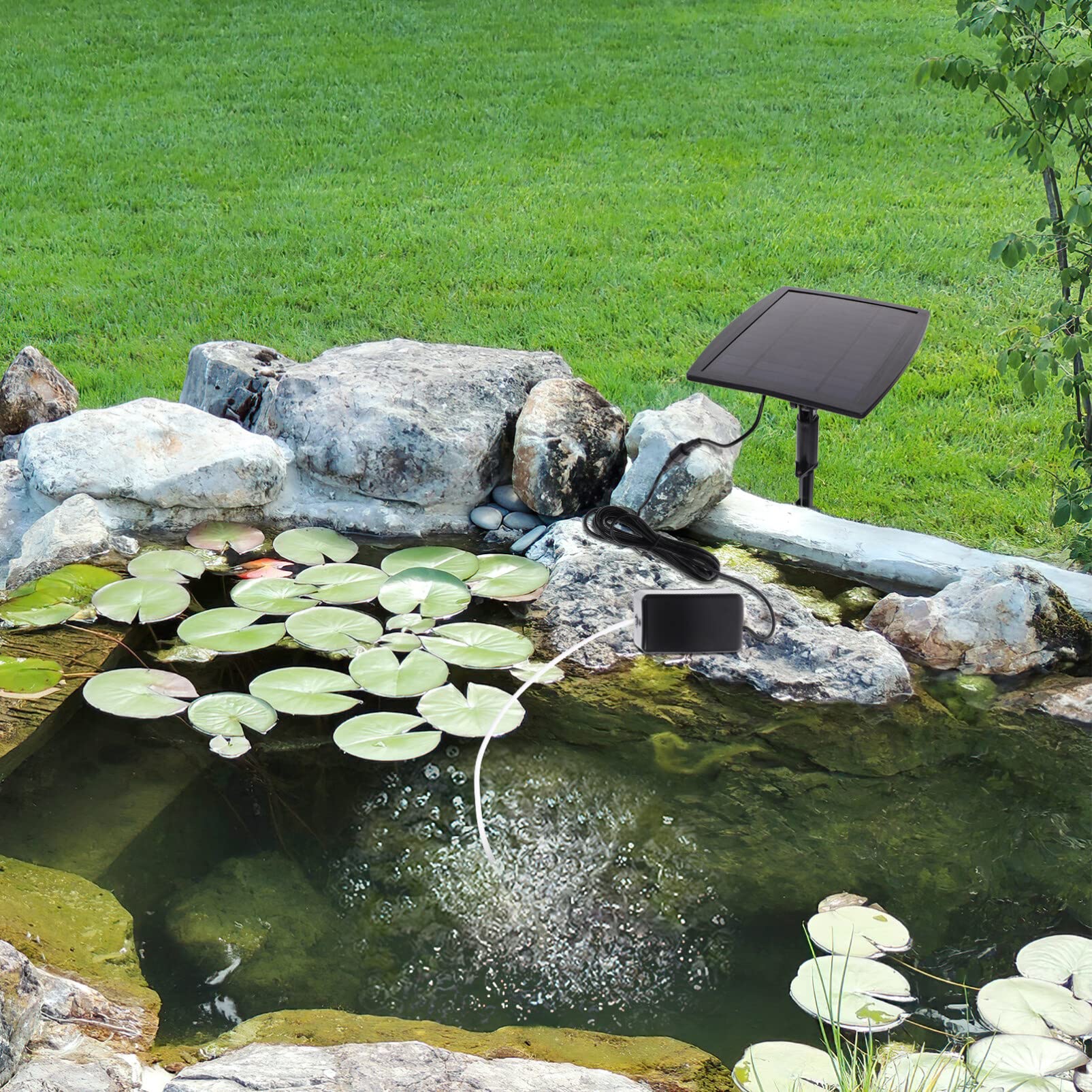Solarenergie-Sauerstoffpumpe, solarbetriebene Bewässerungspumpe, Tauchpumpen-Set mit Aquarium-Sauerstoff und Luftblasenstein, für Garten, Aquarium, Pool