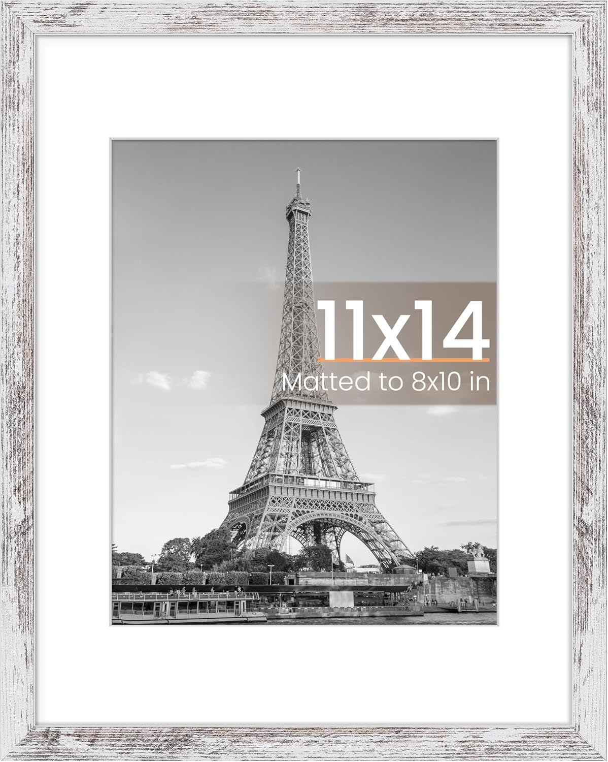 upsimples 11x14 Rustic White Picture Frame - Fits 8x10 with Mat or 11x14 Photos, Versatile Wall Hanging Frame, 1 Pack