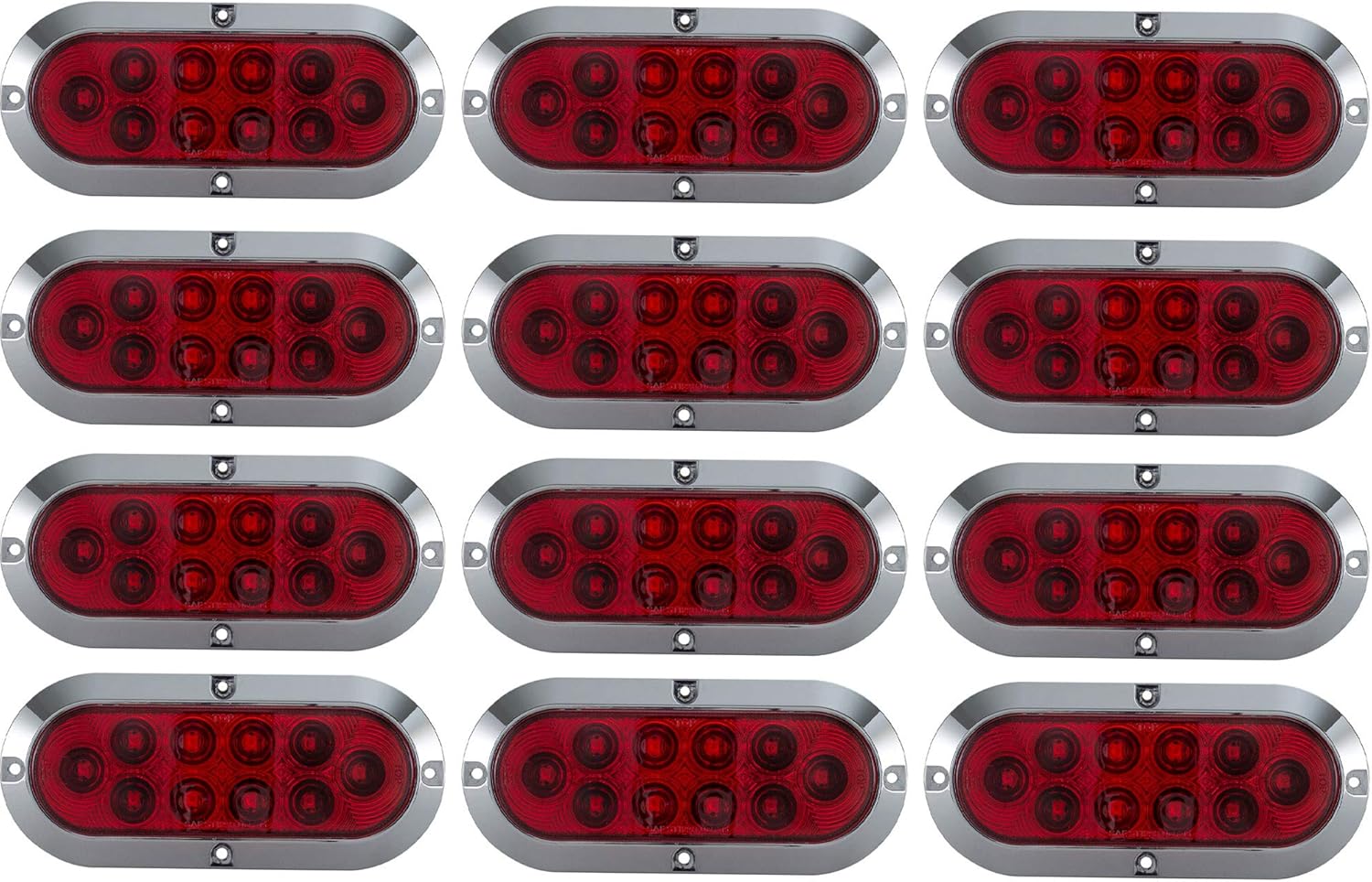 Long Haul Red 6" Oval Surface Mount Stop/Tail/Turn LED with Chrome Bezel | Kit (4 Pack)