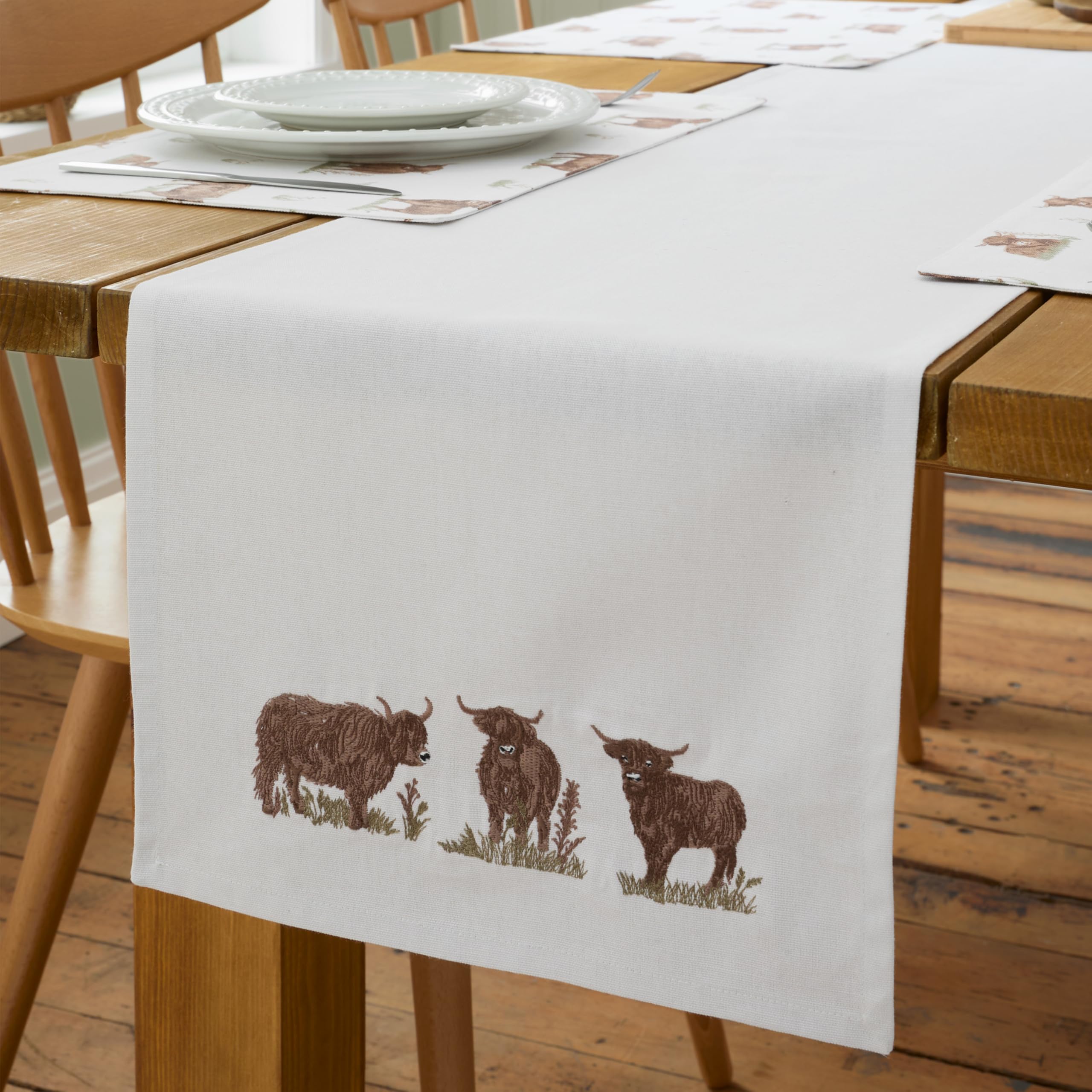 Angus Highland Cow Cotton Dining Table Runner