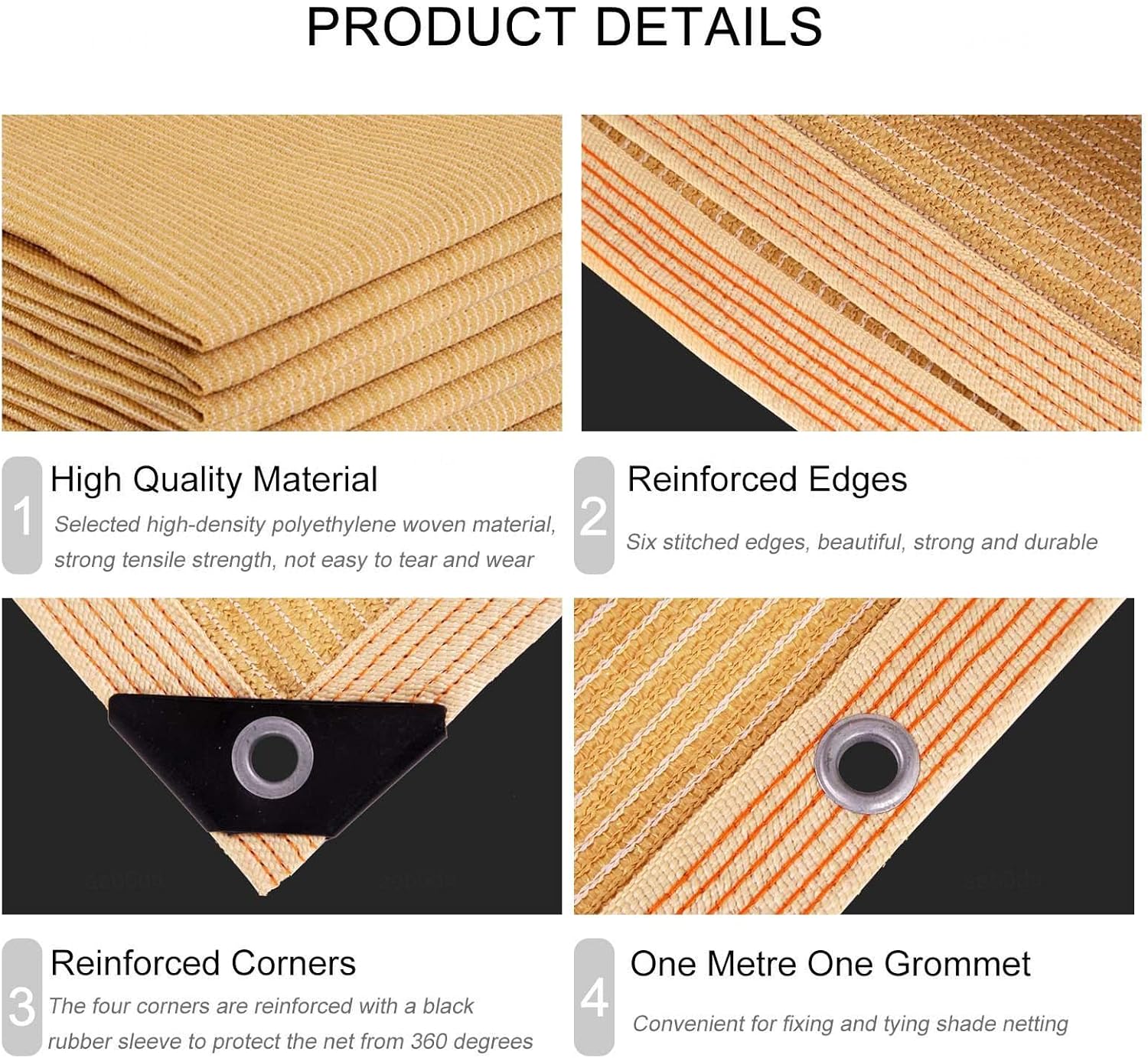 Shade Netting for Garden,Shade Cloth With Grommets 1×2m 2×3m 3×3m 3×4m 3×5m 3×6m 4×4m 4×5m 4×8m,90% Sunblock Shade Net Beige,Rectangular Shade Sails,Awning,Shade Mesh Tarp,Beige-2x3m(6.6*9.8ft)