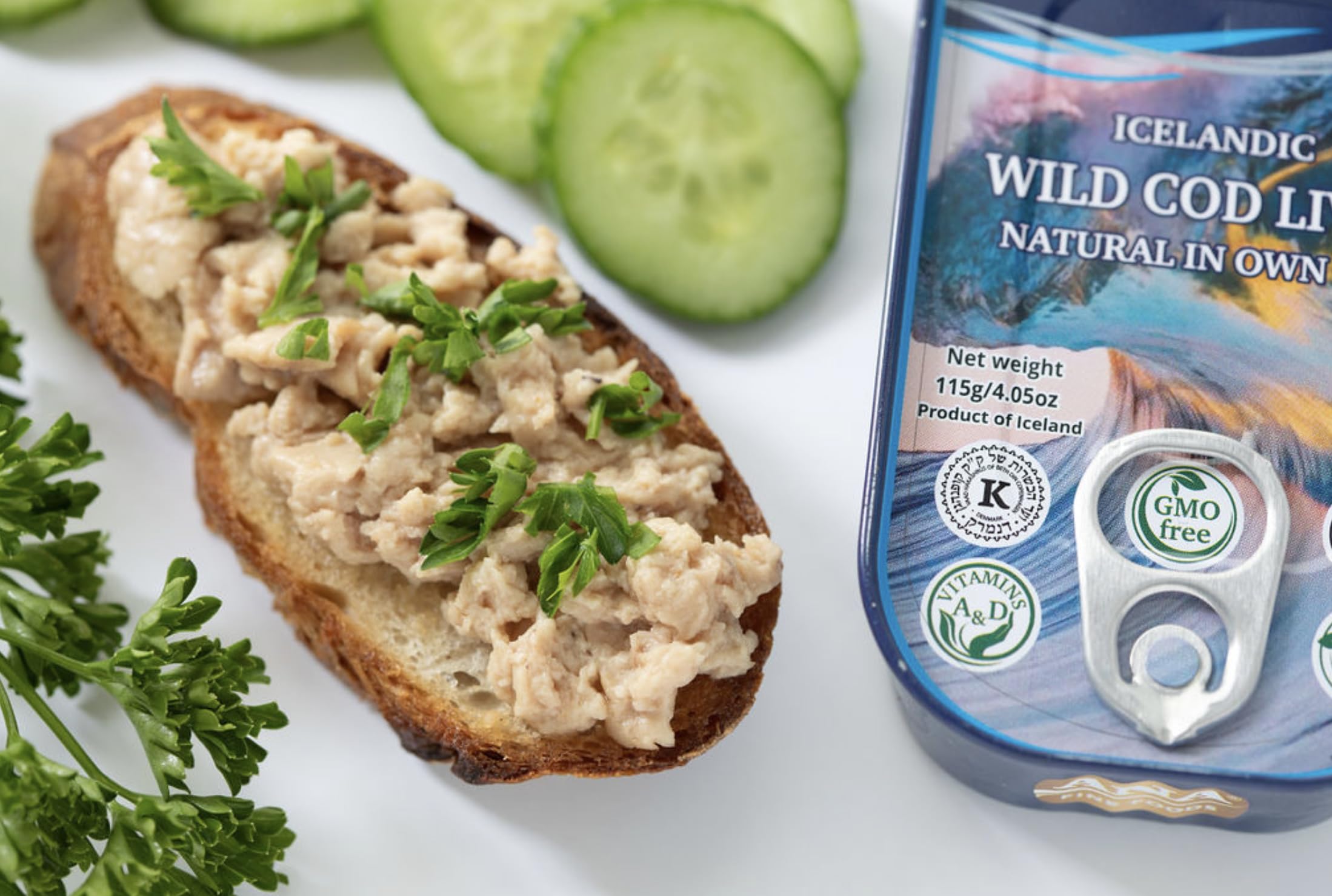 ANA Fine Foods Wild Cod Liver in Own Oil (2 Pcs/ 1 Package of 2 Cans) 4.05oz Cans - Kosher Certified, Non-GMO, BPA-Free, Rich in Omega-3 and Vitamins A & D - Healthy Canned Seafood from Iceland