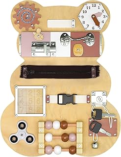 KIDDERY TOYS Busy Board for Toddlers - Activity Board Bear Shaped Montessori Toys for Kids - Sensory Stimulating Car & Airplane Travel Toys for Toddlers, Quiet Learning Activities for Autism