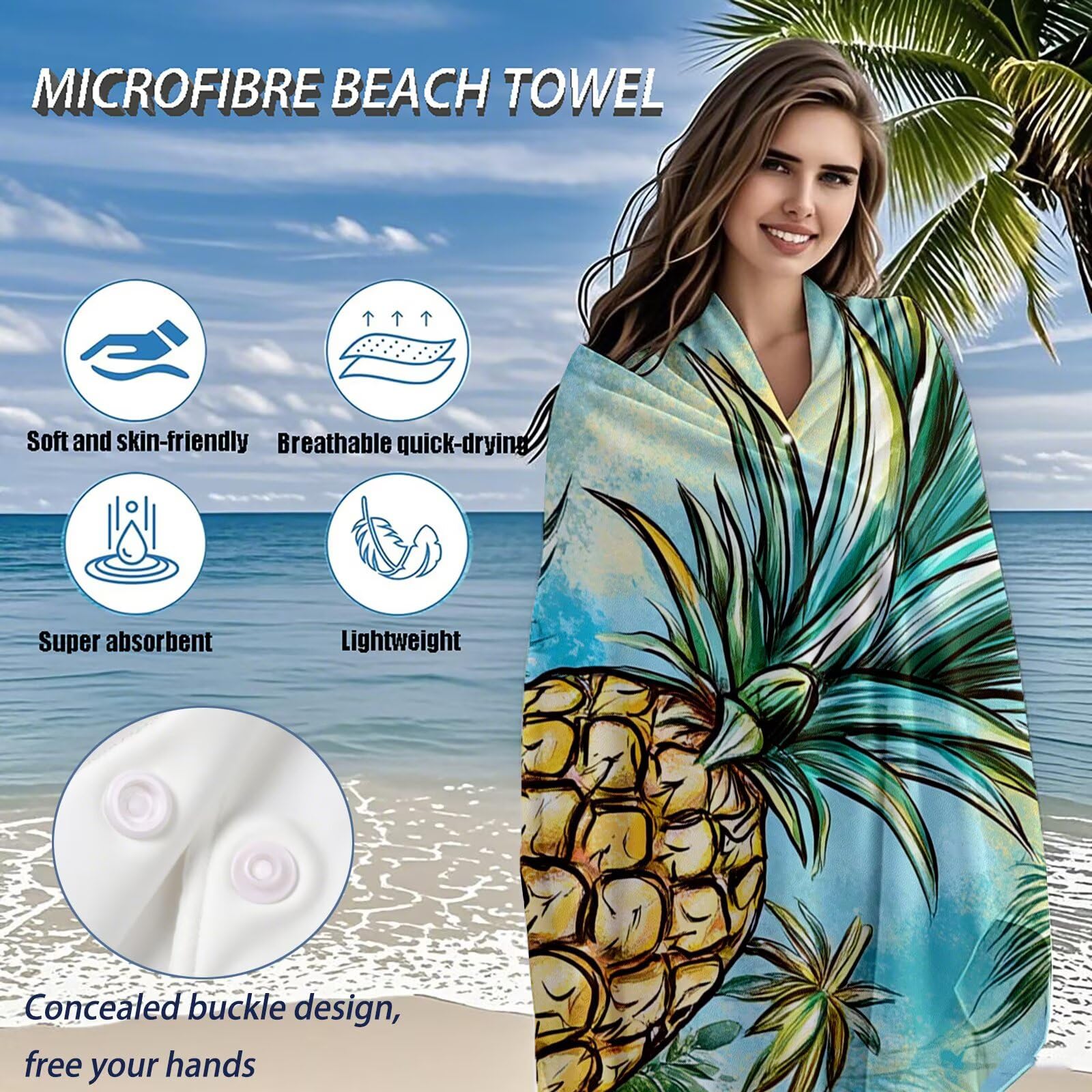 Serviette de Plage Microfibre Serviette Plage 100x220 2 Pack Séchage Rapide, Anti-Sable, Absorbante Fonction Drap de Plage XXL pour Bain, Sport, Voyages, Sauna, Piscine, Yoga, avec Sac Fruit Q-744