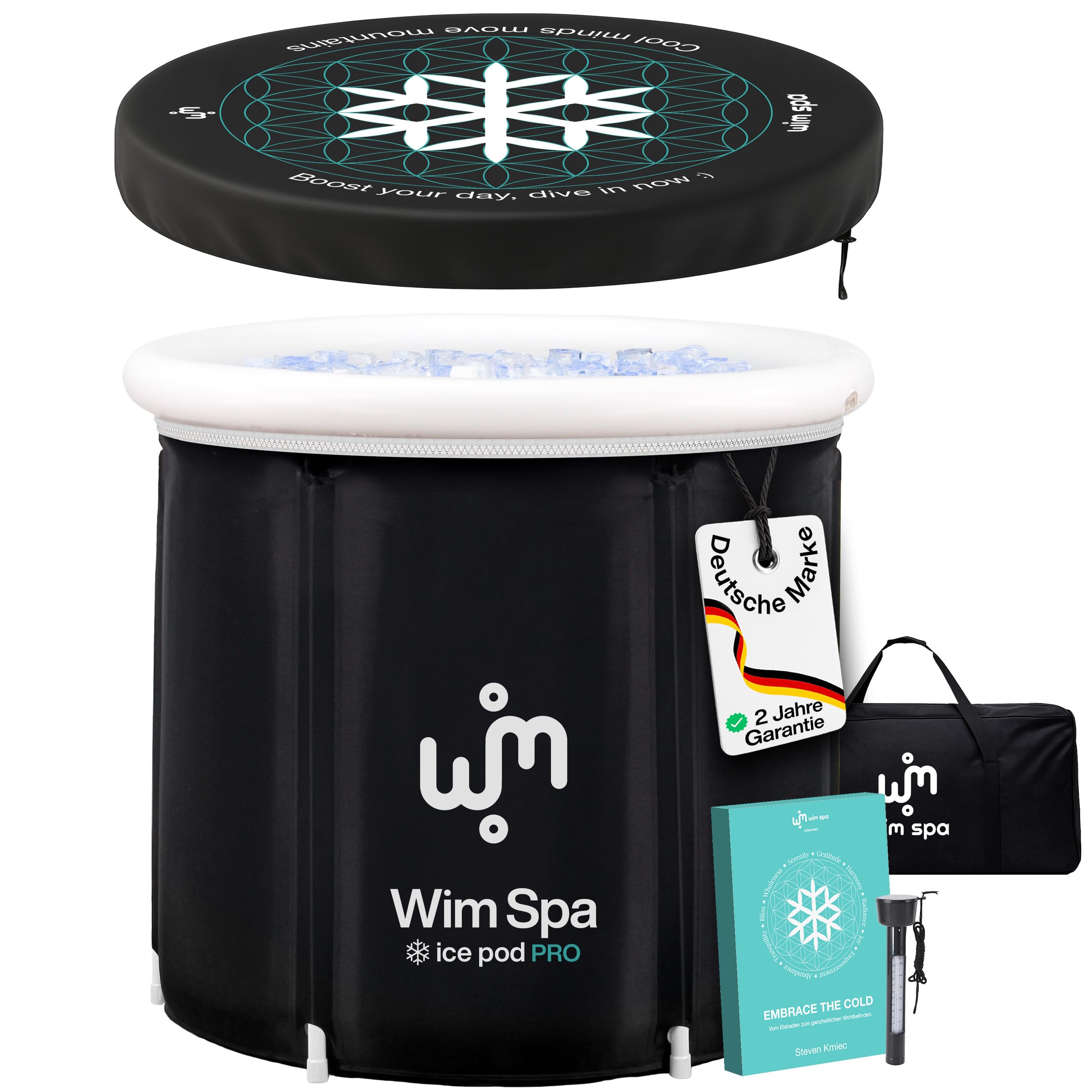 [Das Original seit 2015] Ice Pod (80 cm Ø x 80 cm) XL - Faltbares isoliertes Eisbad/Eisfass für Cold Plunge Kältetherapie, tragbare Badewanne inkl. Regencover, Thermometer, eBook UVM.