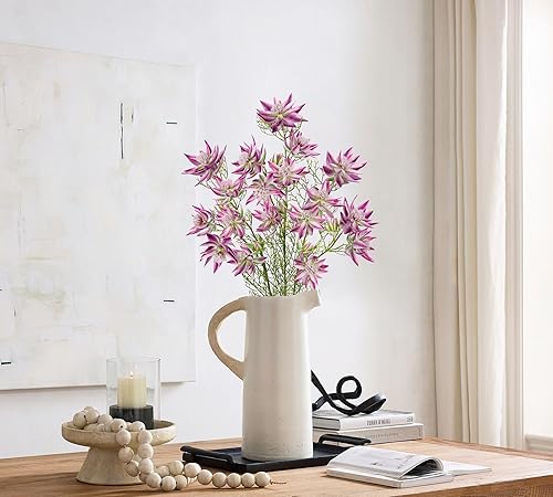 Miniatura 4 de Hollyone 3 piezas de flores artificiales moradas de seda de 26.3 pulgadas, flores falsas de protea con tallo largo, ramas de arreglo de flores