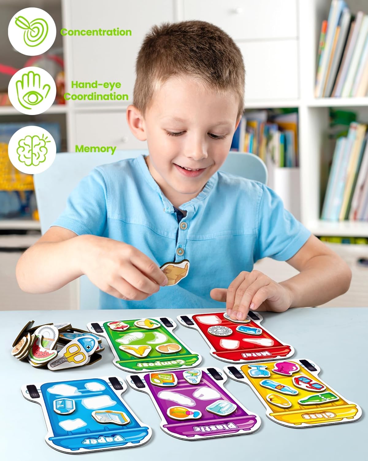 Coogam Montessori Toys for 3 Year Old, Magnetic Garbage Recycling Sorting Toy - Waste Category Classification and Environmental Awareness Learning Educational Gift Toy Game