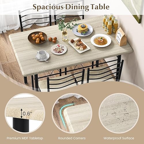 Miniatura 3 de COSTWAY Juego de 4 sillas de mesa de cocina, 5 piezas rectangulares de metal con almohadilla antideslizante, diseño que ahorra espacio, juego