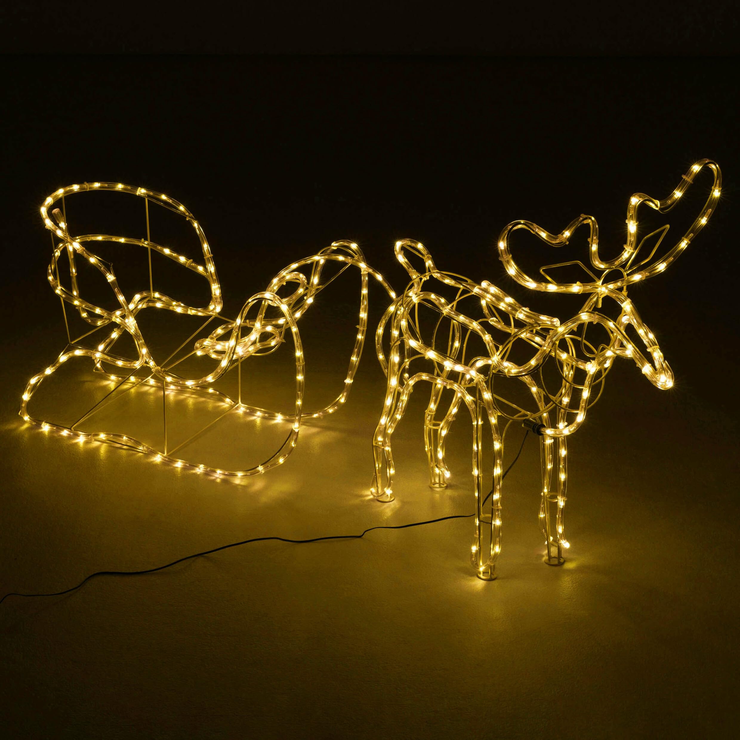 Rentier mit Schlitten aus 14 m Lichterschlauch 504 LED warmweiß kaltweiß mit 8 Funktionen Figur Weihnachtsbeleuchtung 140 cm Länge Leuchtfigur Xmas-Deko (warm weiß)