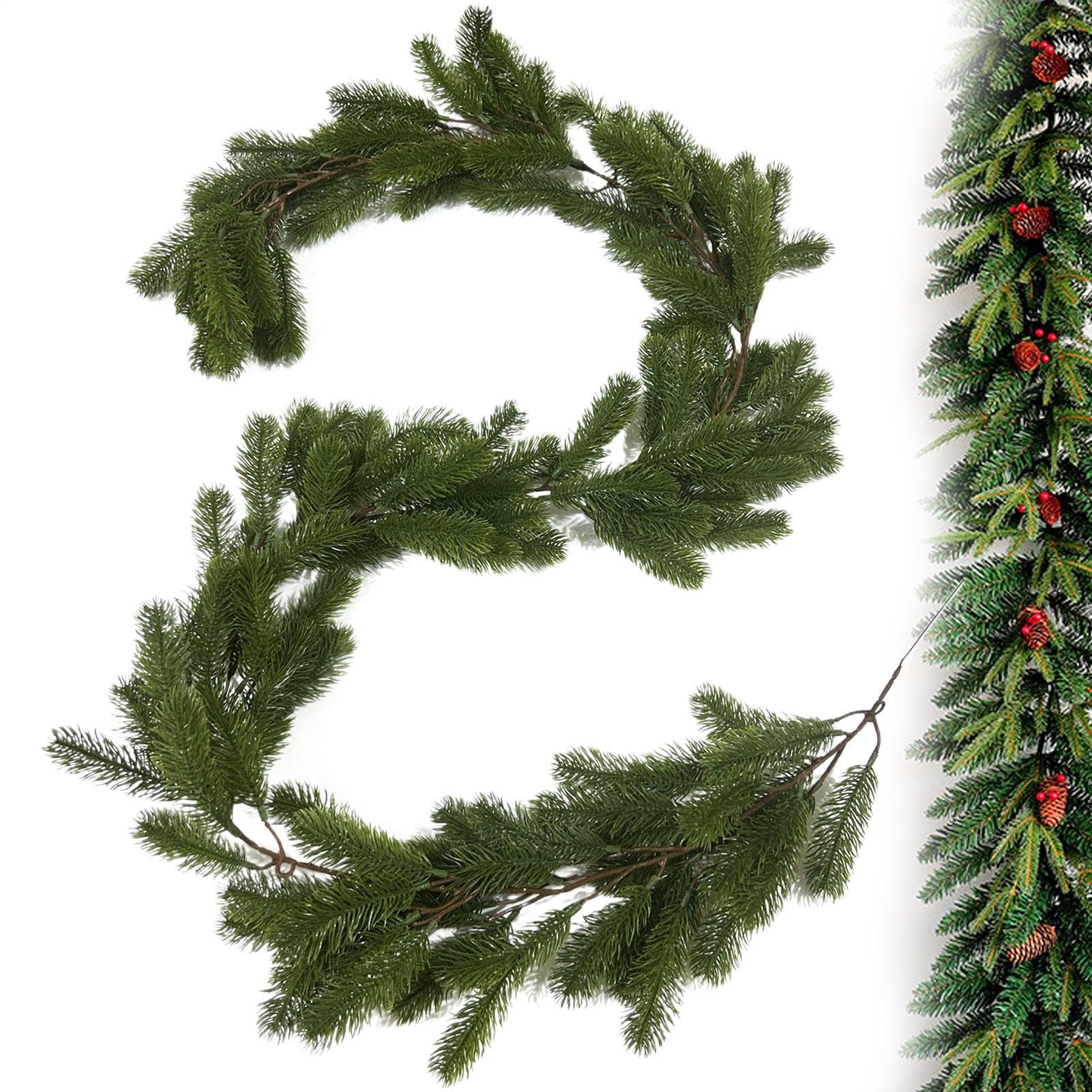 Guirlande de pin avec aiguilles effet vrai sapin pour décoration cheminée de Noël intérieur