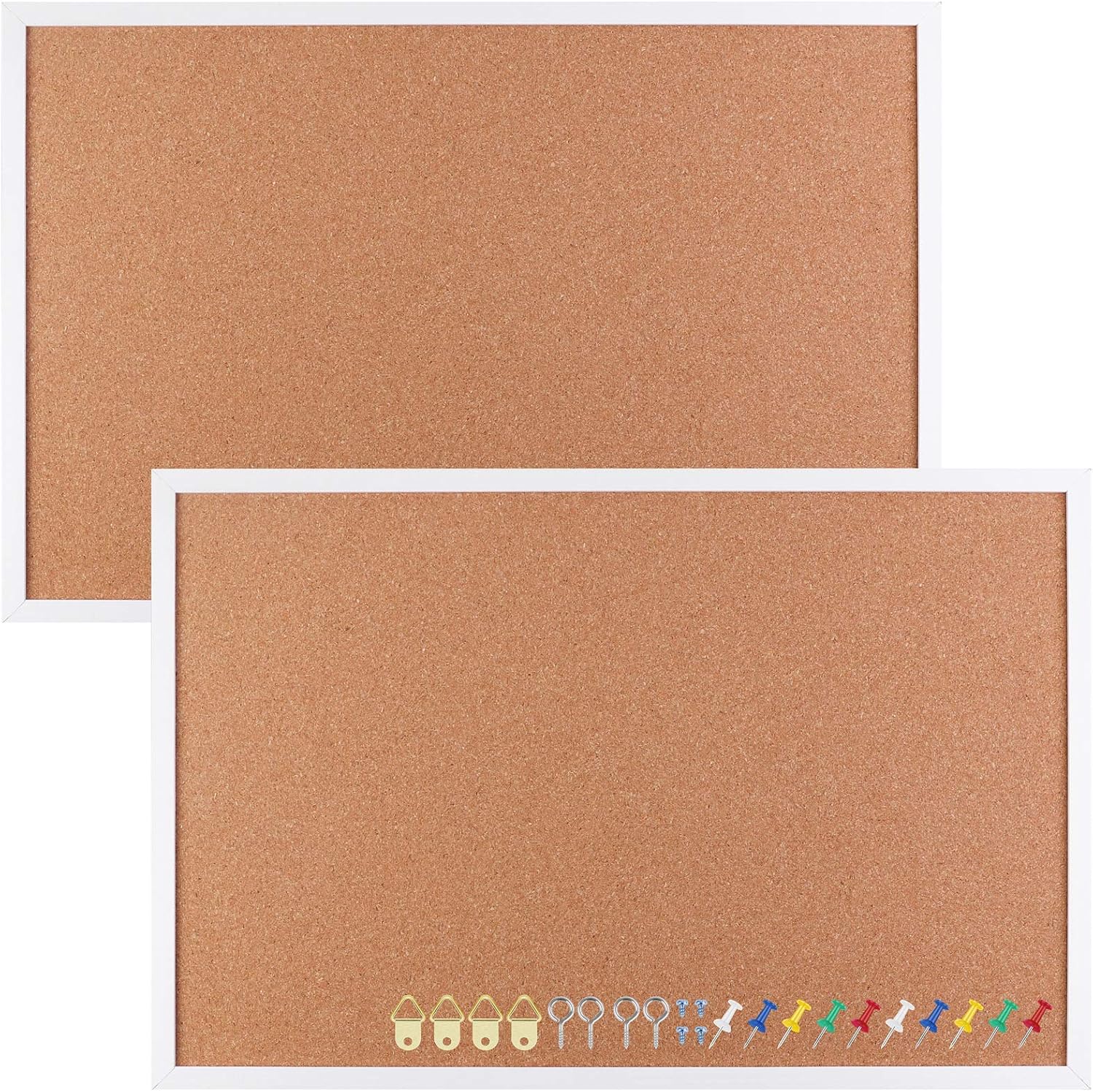 Aodaer Pack of 2 Cork Board Bulletin Board Notice Pin Board Square Pin Board Wall Mounted Cork Board for Office Home and School, 23.6 x 15.7 Inches, White