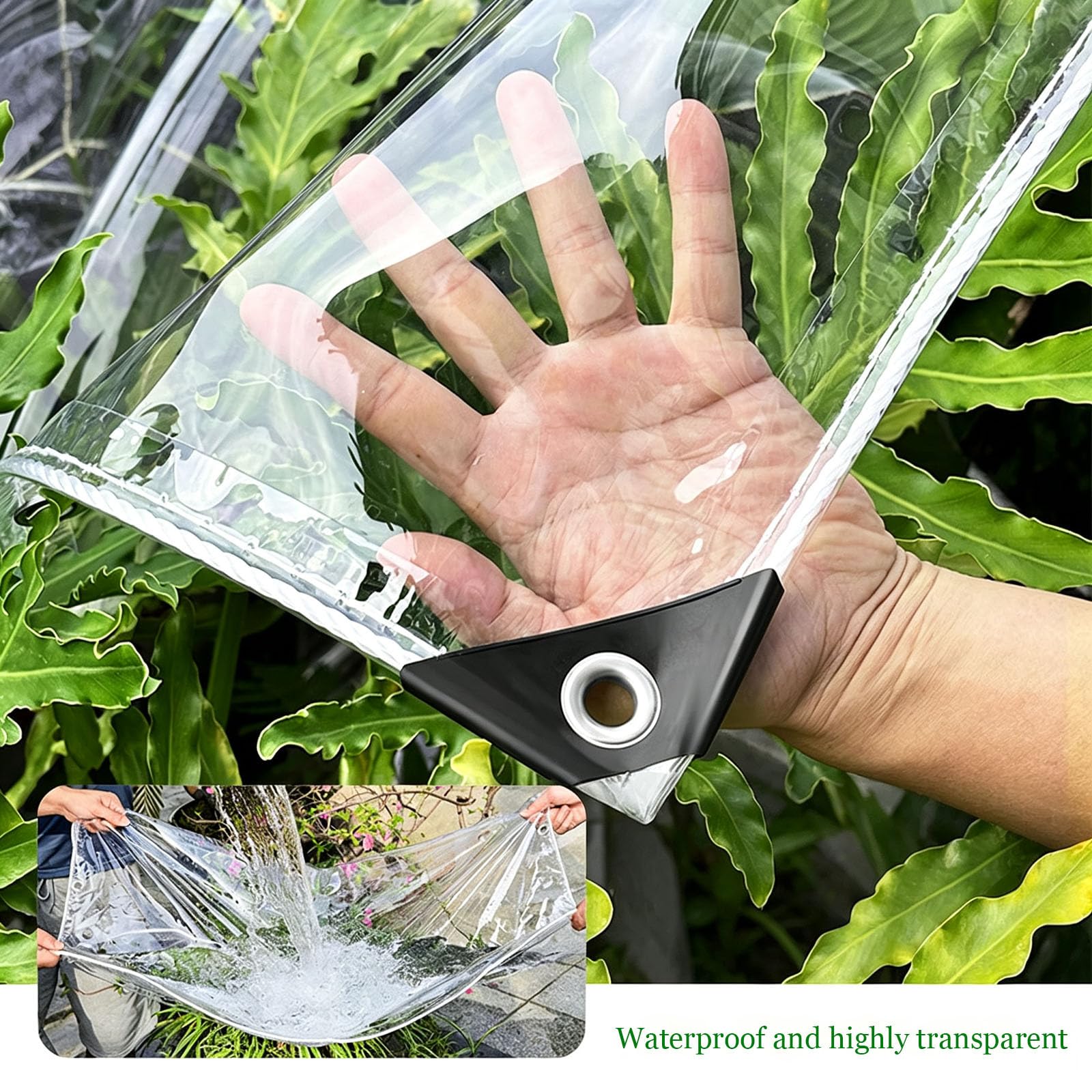 Bâche Transparente Extérieur 400g/m² PVC Renforcée Imperméable Anti-UV avec Œillets – Protection pour Serre, Pergola, Terrasse, Jardin et Balcon(4x4m)