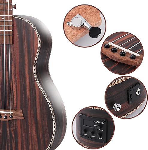 Miniatura 7 de Ukelele Barítono eléctrico de 30 pulgadas, kit de ukelele acústico Blackwood con varilla de armadura con ecualizador con bolsa de concierto, correa,