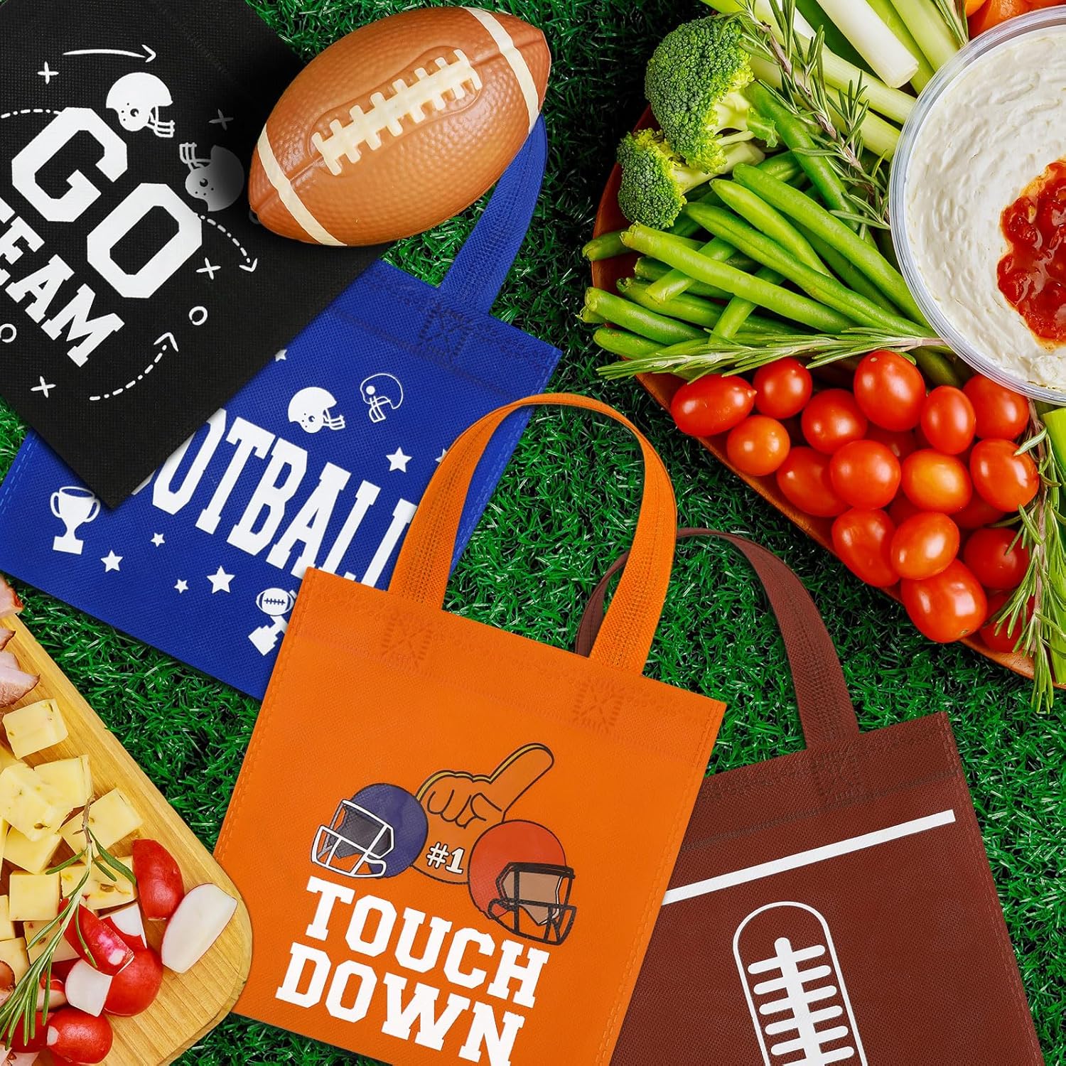 Affrolling 25 Pcs Football Non Woven Party Favors Goodie Bags with Handles 8 x 8 Inch Sports Theme Parties Football Snack Candy Treat Gift Bags for Team Birthday Sport Favor Supplies - Image 2