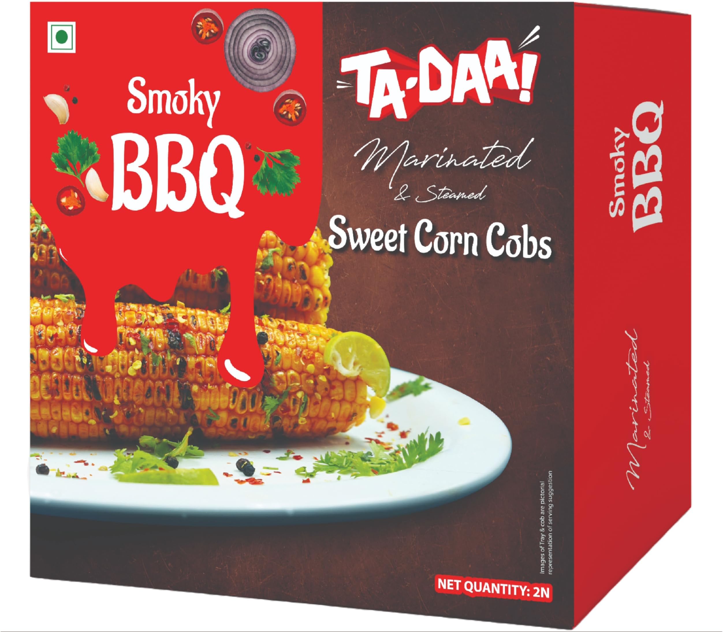 TA-DAA Smoky BBQ Marinated & Steamed Sweet Corn Cobs - Nourishig Snack, High in Fibre & Anti-oxidants - Ready-to-Eat - No Preservatives & No Additives - 450 grams