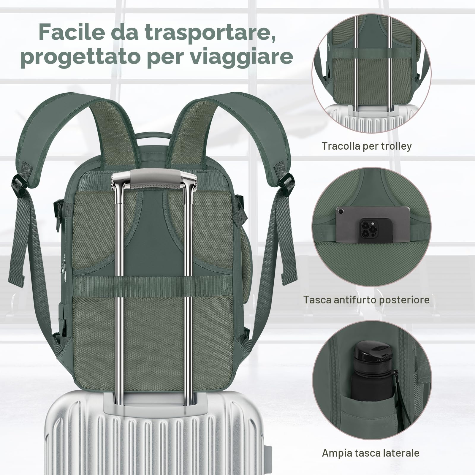 OTAHGK Bagaglio a mano 45 × 36 × 20 per Easyjet, Zaino da Viaggio Sotto il Sedile Aereo Borsa da Cabina Voli Zaini Casual Valigia Ufficio scolastico lavoro Borse Adatto a Laptop da 17 pollici